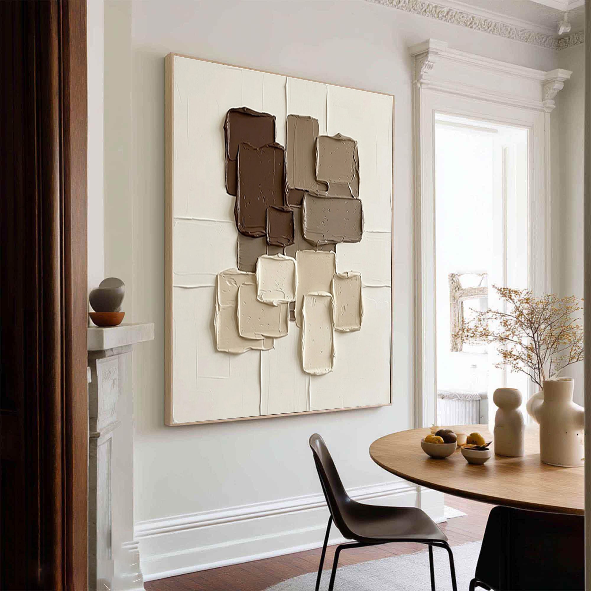Large Coffee Brown Geometric Texture Canvas Art Contemporary Wall Decor