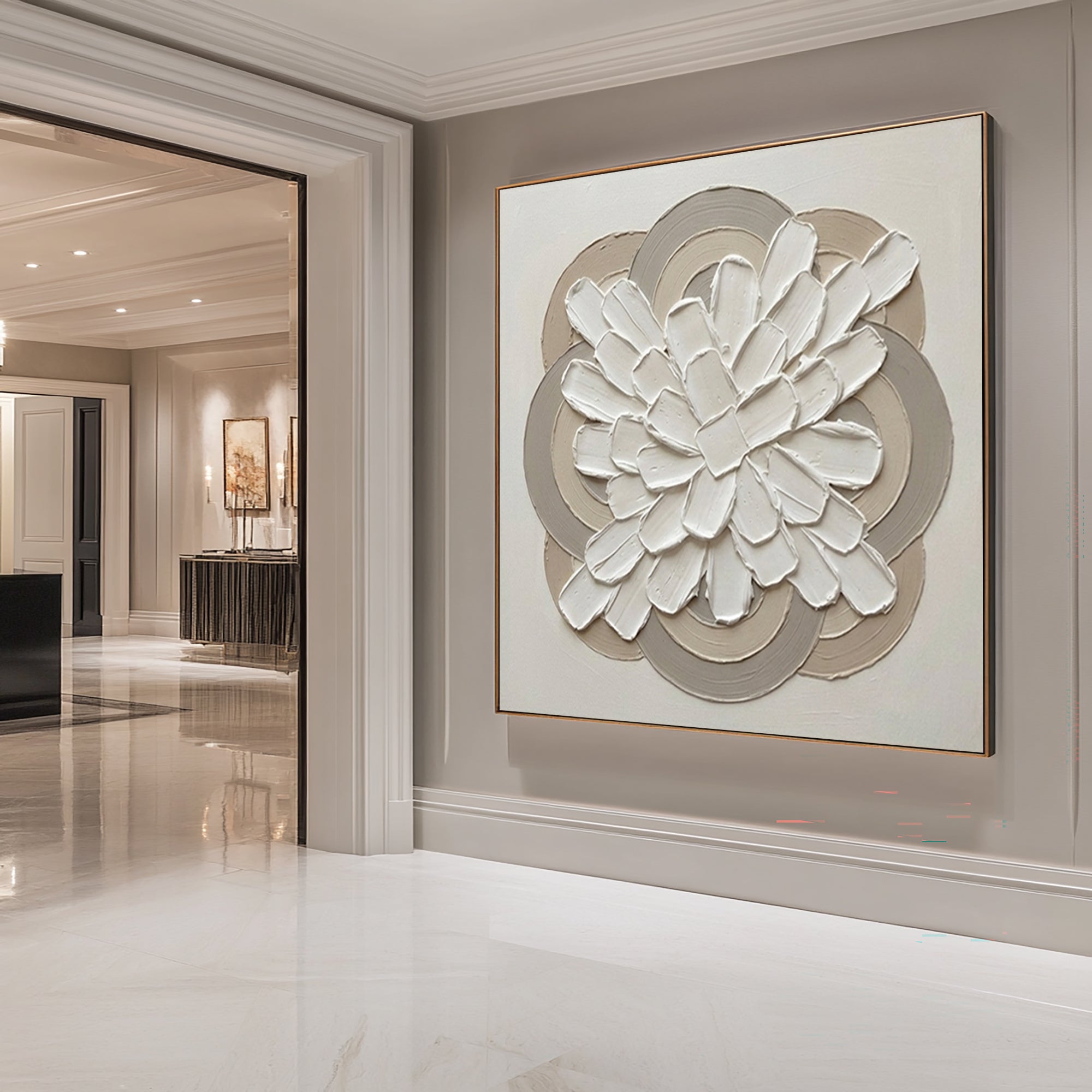 Large Organic Floral Geometry Wall Art Neutral Contemporary Painting