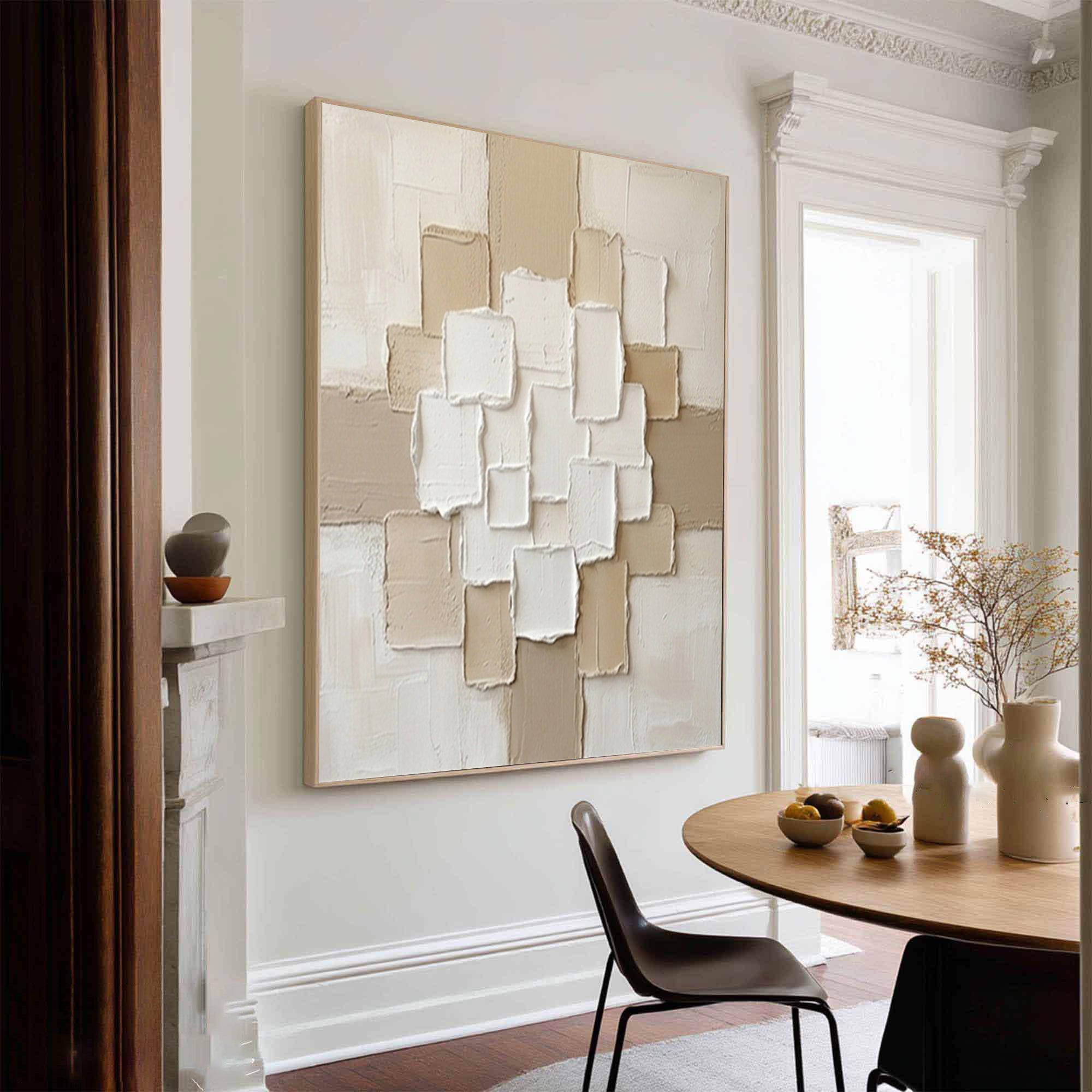 Large Beige Composition Textured Canvas Art Modern Neutral Wall Decor