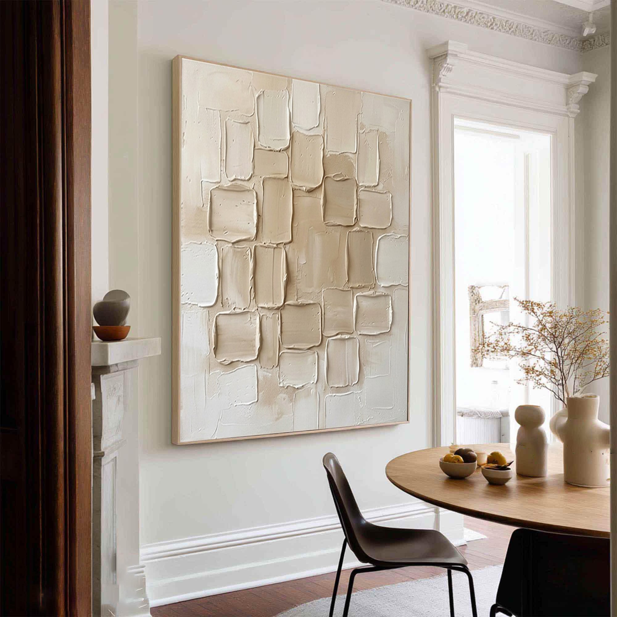 Large Neutral Cluster Textured Canvas Art Organic Modern Wall Decor