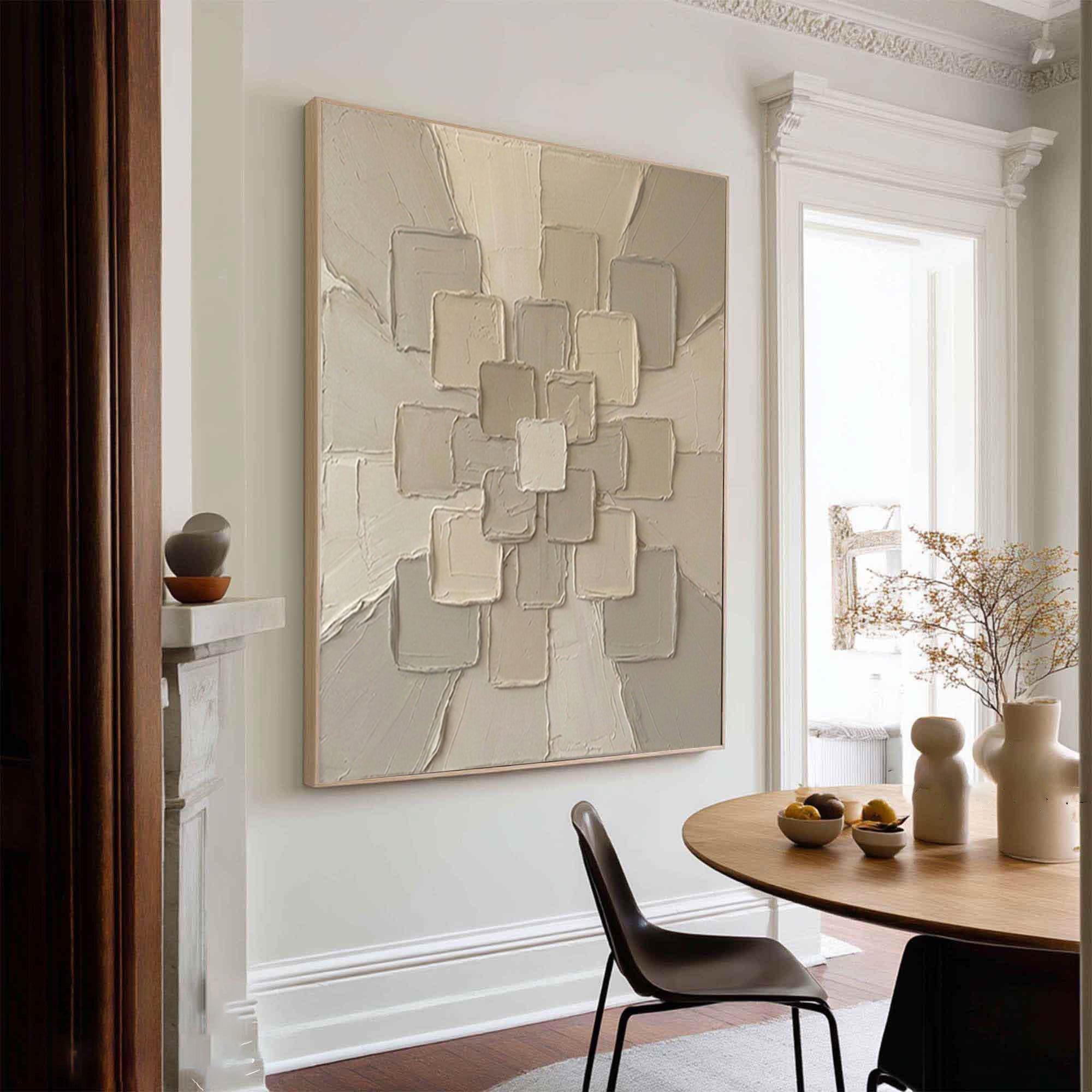 Large Beige Textured Canvas Art Contemporary Geometric Wall Decor