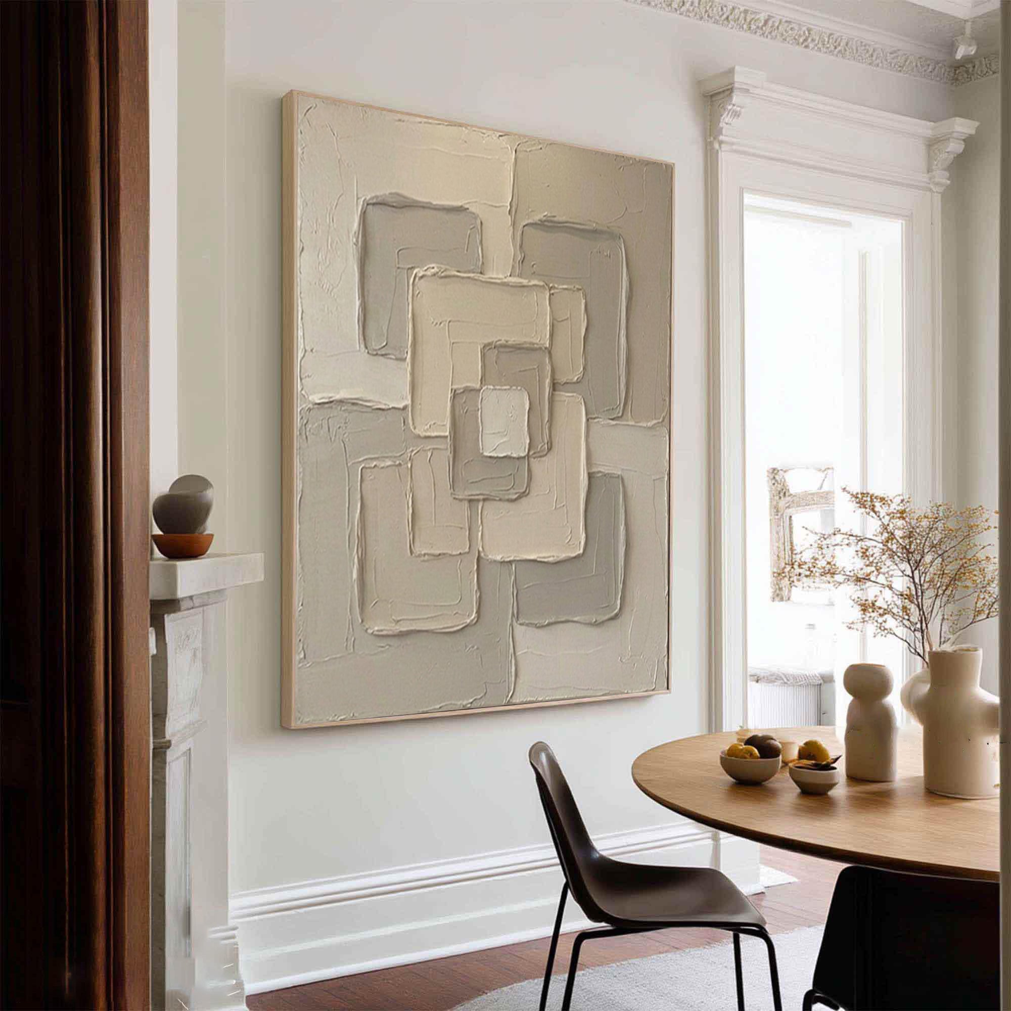 Large Beige Textured Canvas Art Modern Geometric Wall Decor
