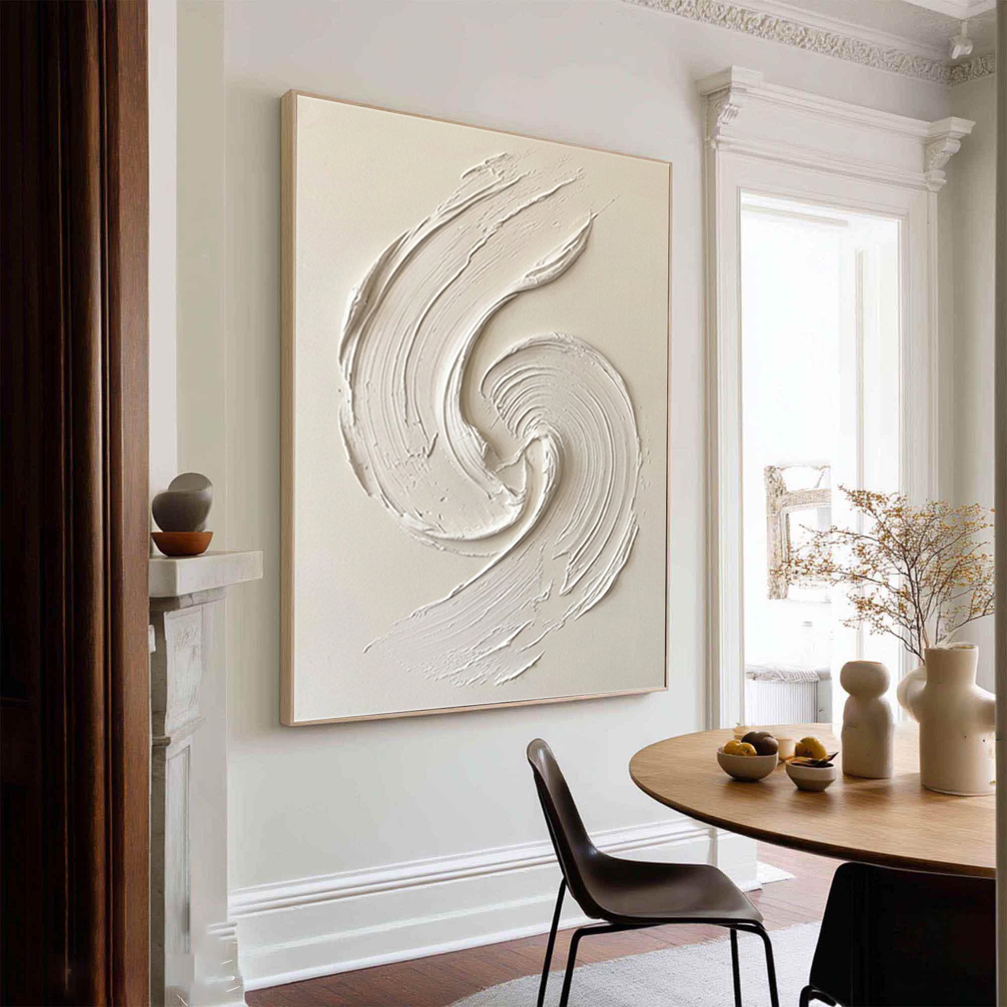 Large Sculptural White Relief Wall Art Handmade Texture Canvas