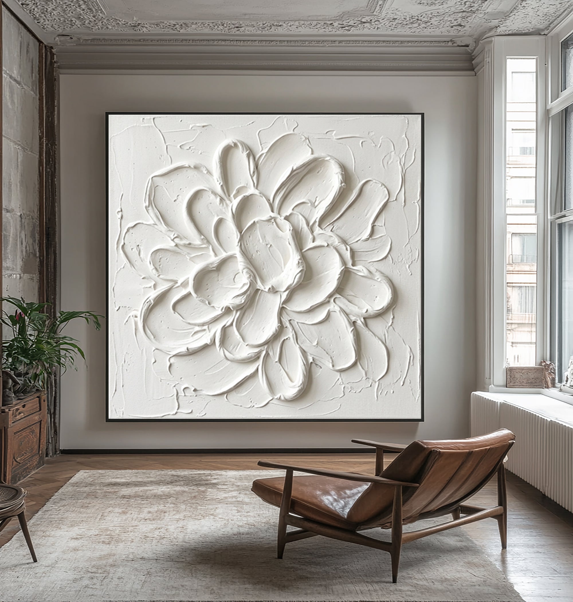 Large Handcrafted Floral Texture Canvas Art Luxury Minimalist Wall Decor