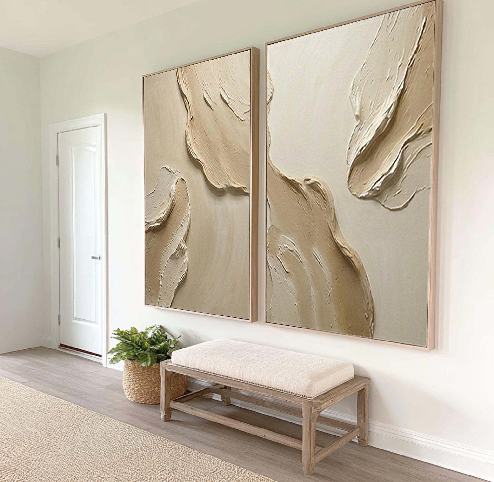 Large Hand Painted Textured Diptych Abstract Wall Art Neutral Tones | KeiraArt