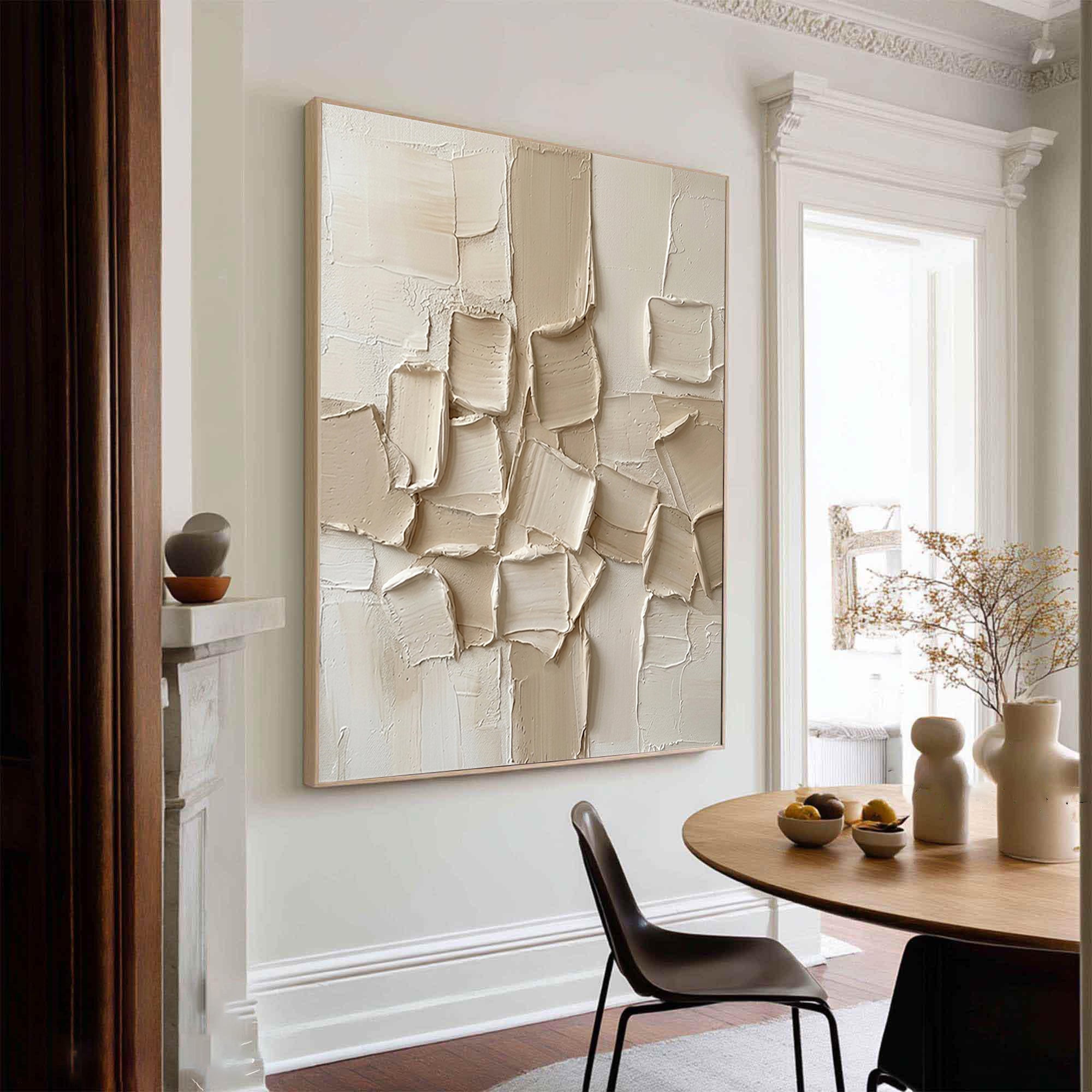 Large Beige Impasto Wall Art Contemporary Textured Painting