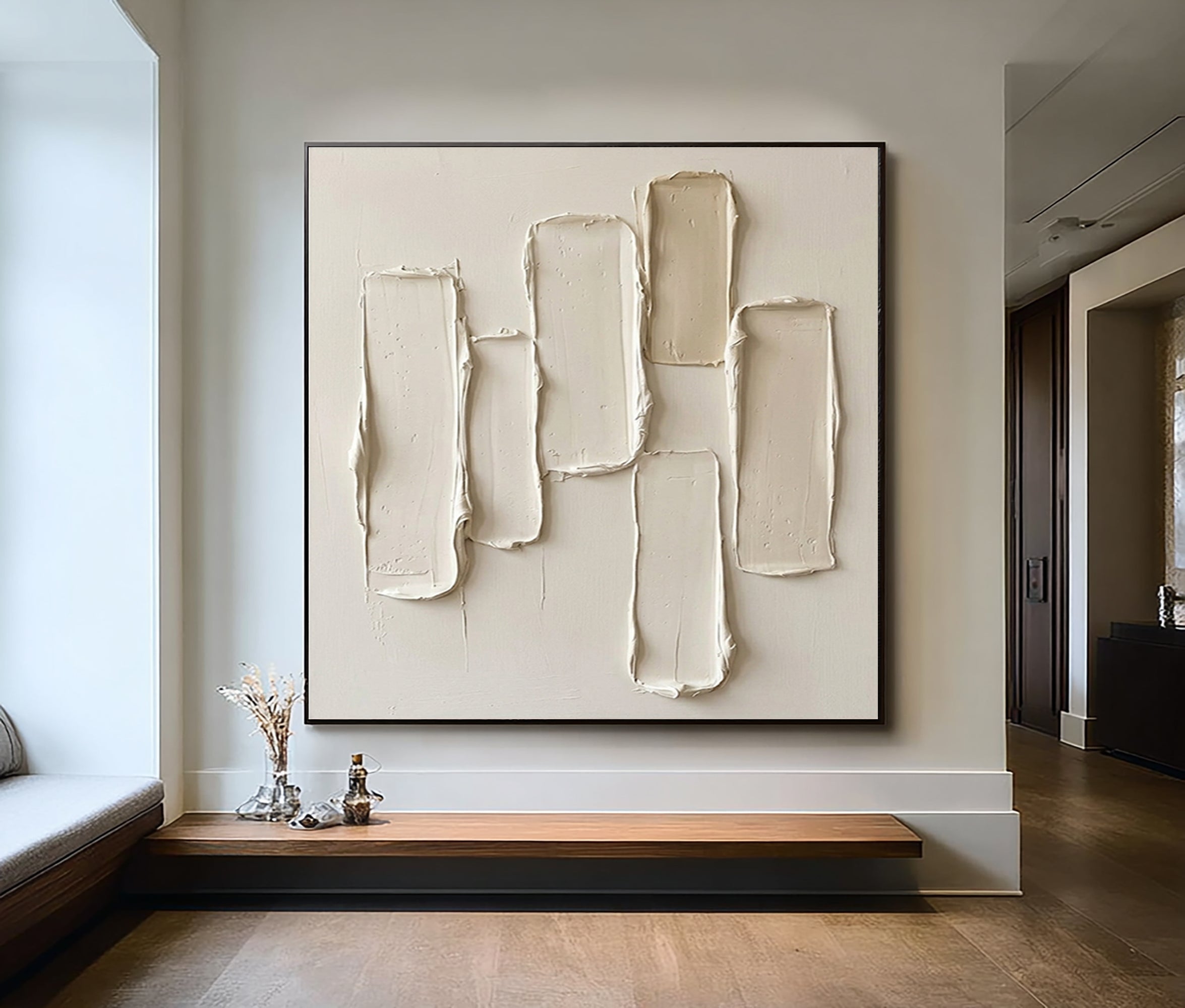 Large Quiet Vertical Structure Wall Art Contemporary Neutral Texture Painting