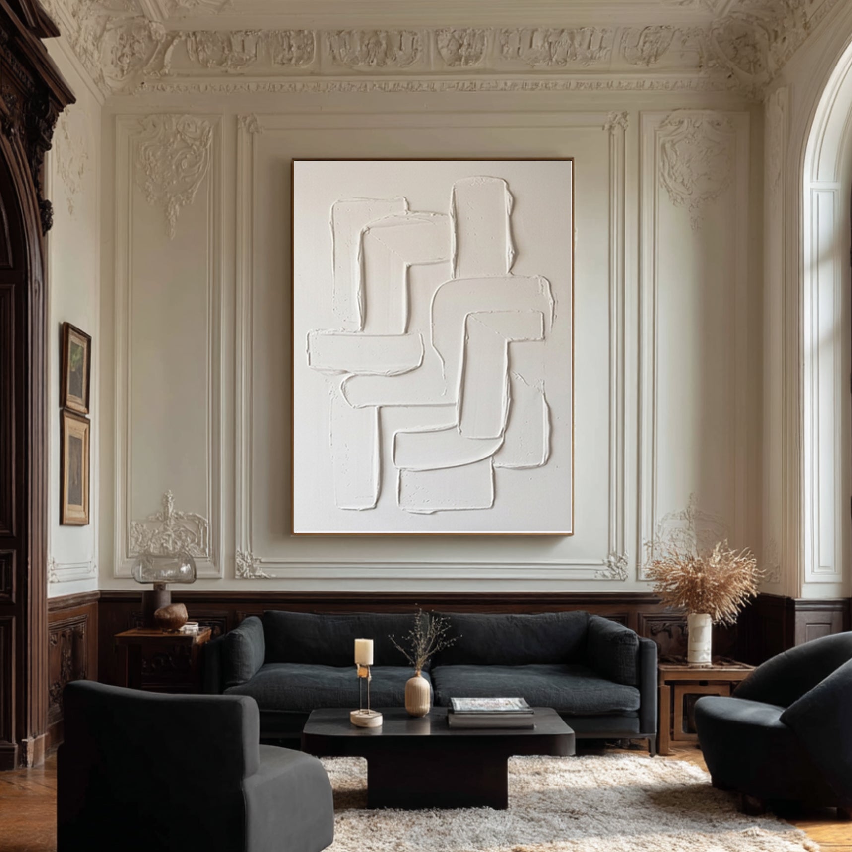 Large Neutral Textured Canvas Art Contemporary Sculptural Wall Decor
