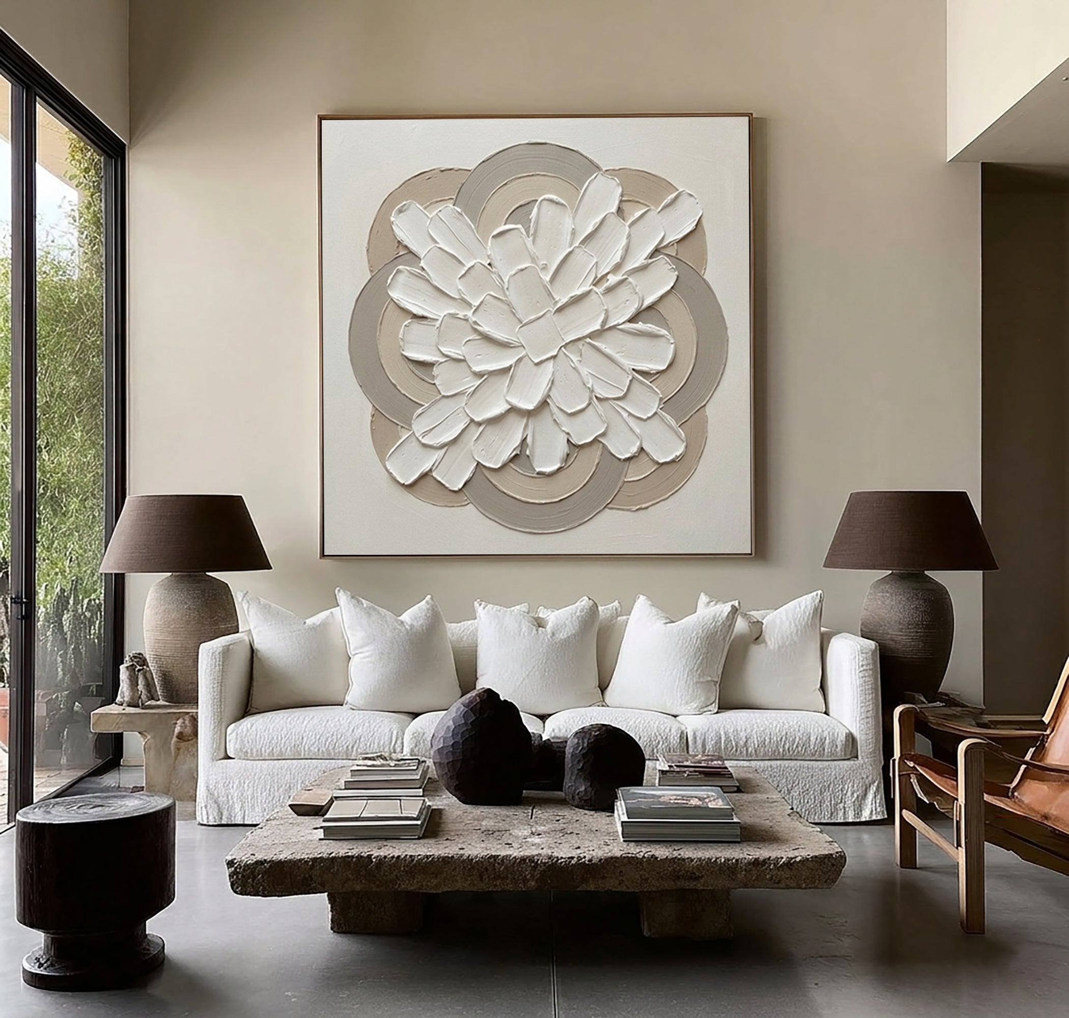 Large Organic Floral Geometry Wall Art Neutral Contemporary Painting