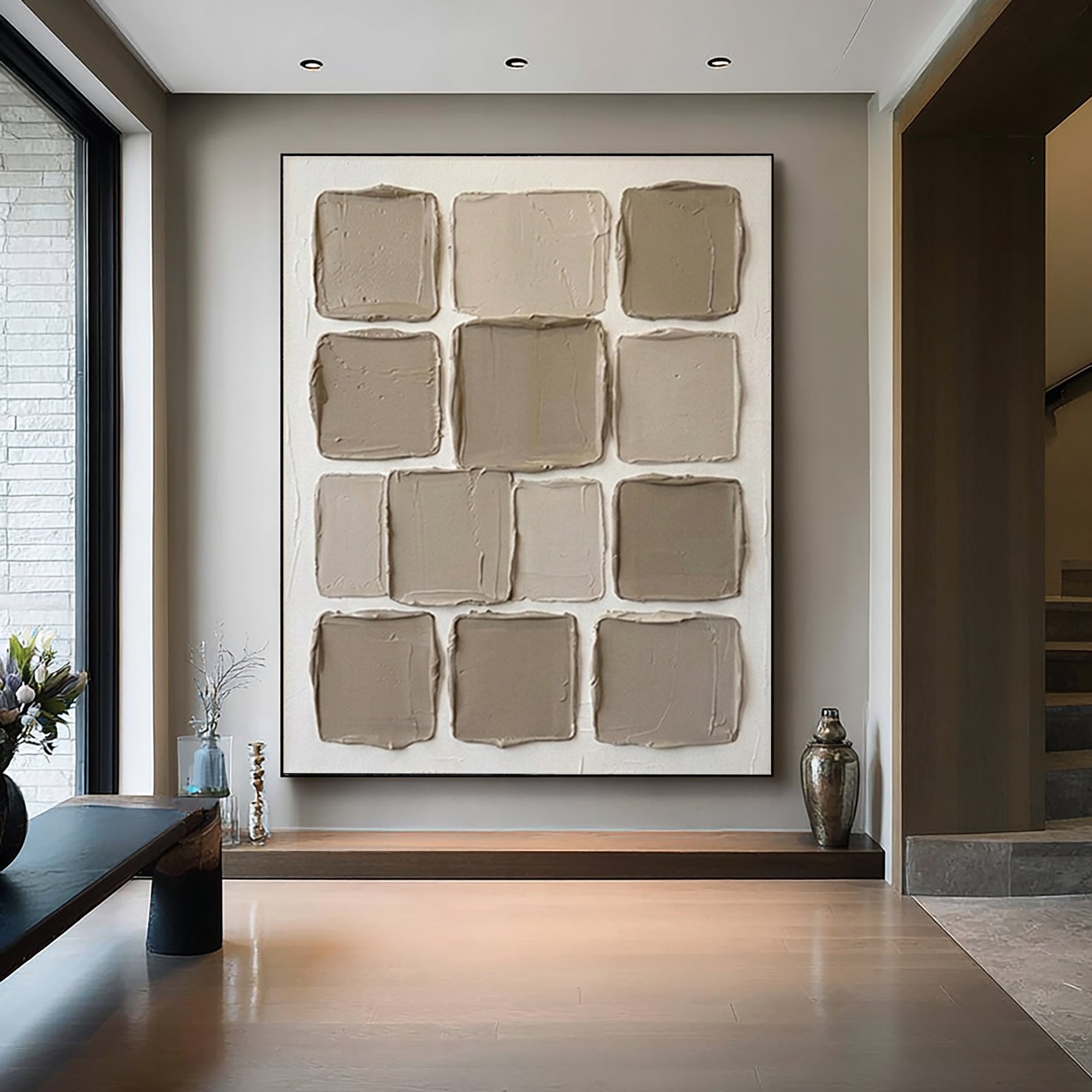 Large Neutral Textured Canvas Art Minimalist Geometric Wall Painting