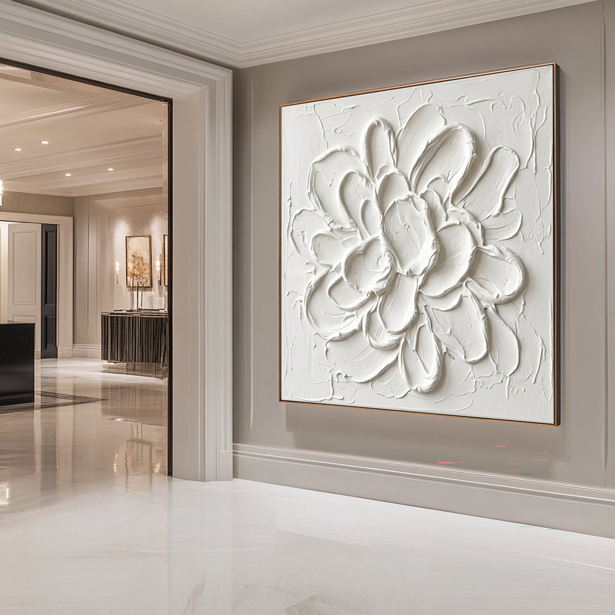 Large Handcrafted Floral Texture Canvas Art Luxury Minimalist Wall Decor
