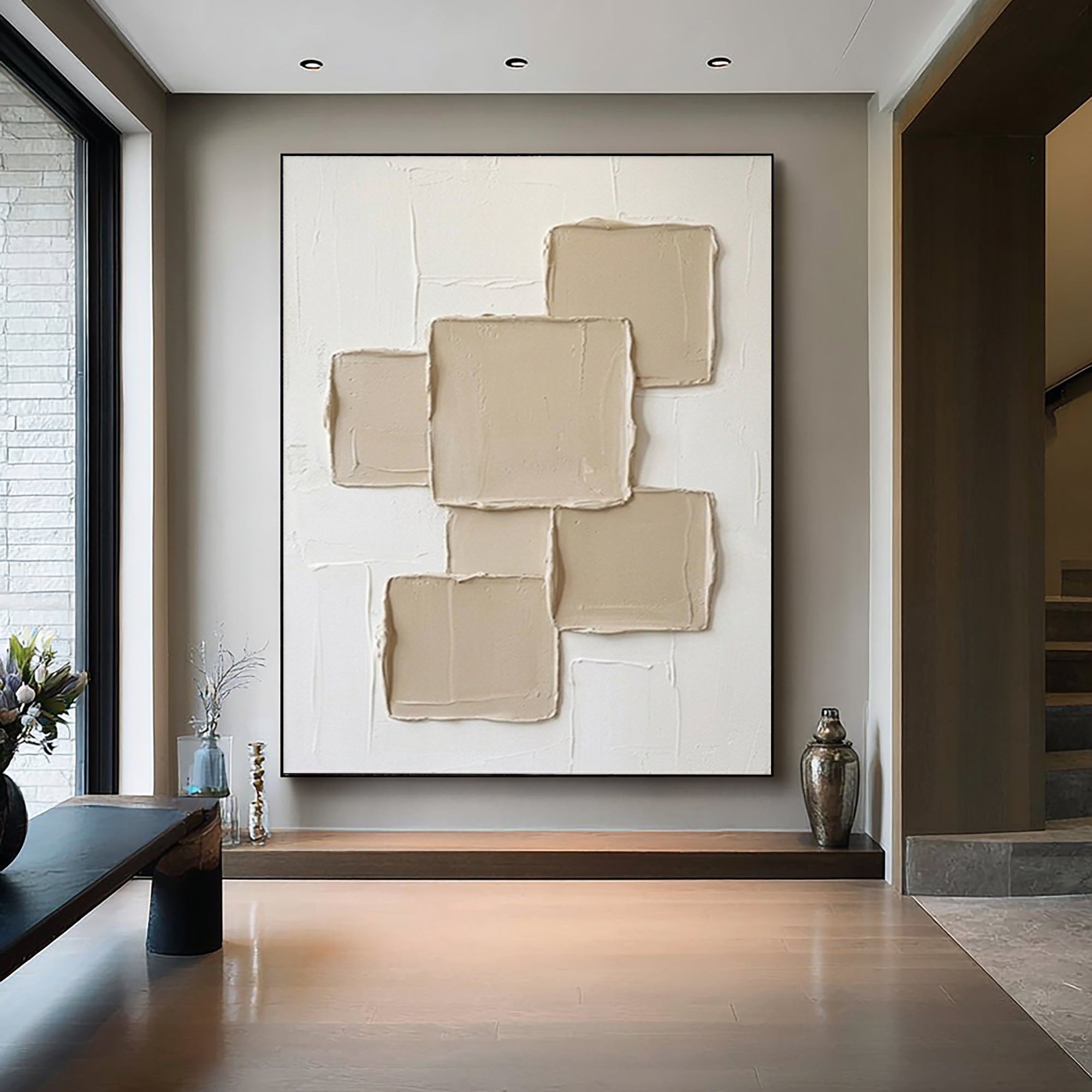 Large Architectural Relief Wall Art Modern Neutral Canvas Painting