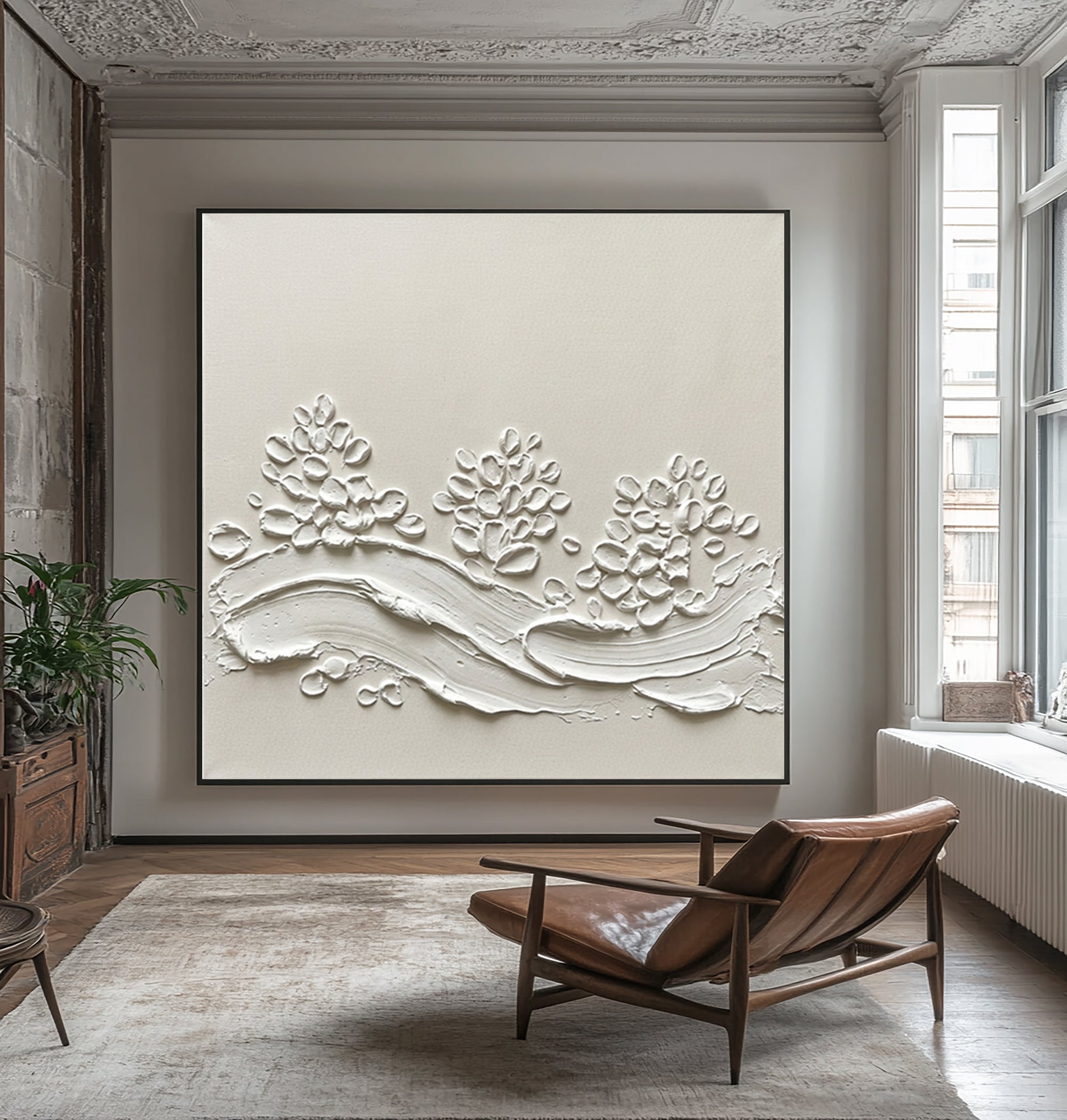 Large Organic Plaster Composition Wall Art Contemporary Neutral Textured Painting