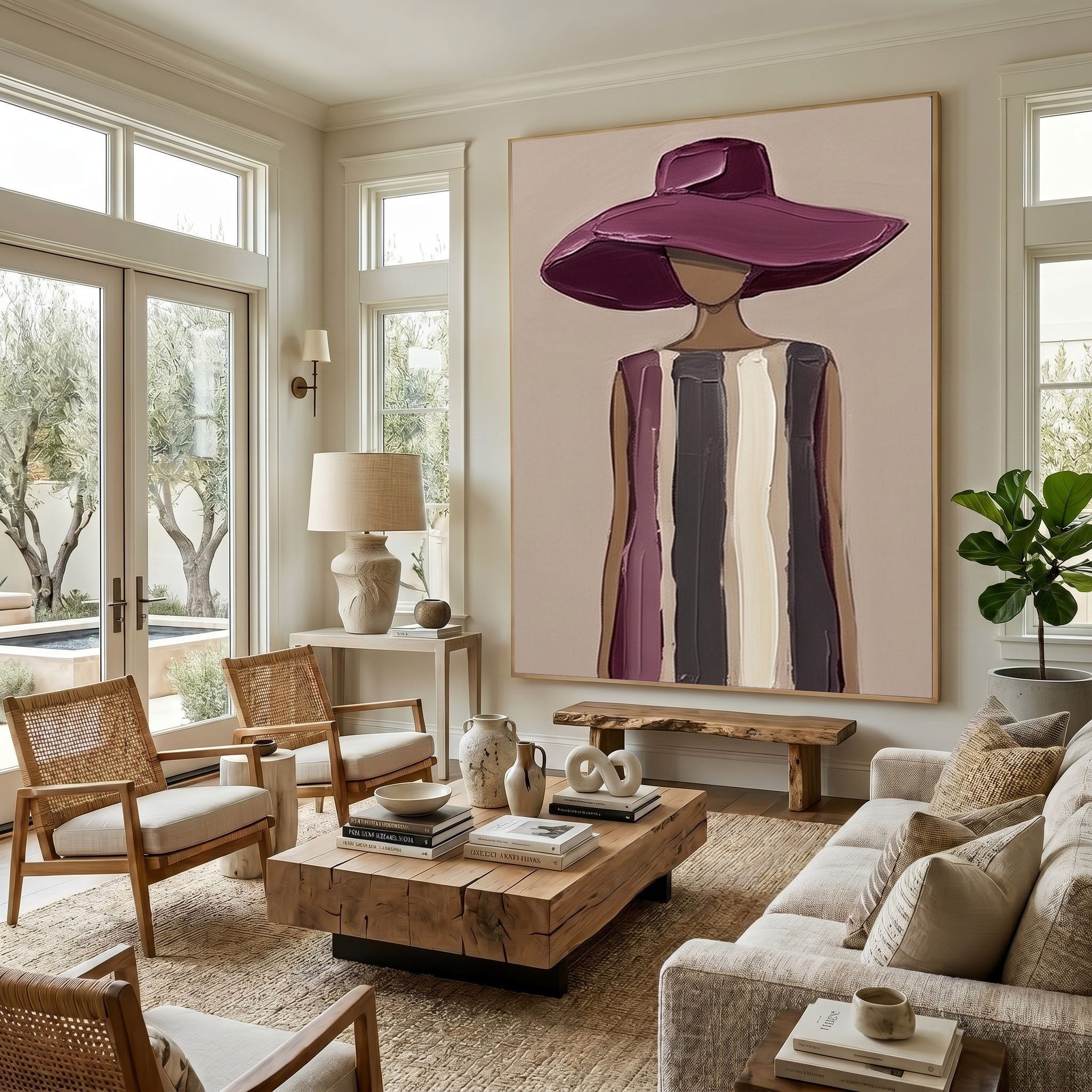 Large Woman Portrait Wall Art Abstract Oil Painting Vintage Americana Art Cowgirl Cowboy Western Fashion Figure Luxury Home Decor