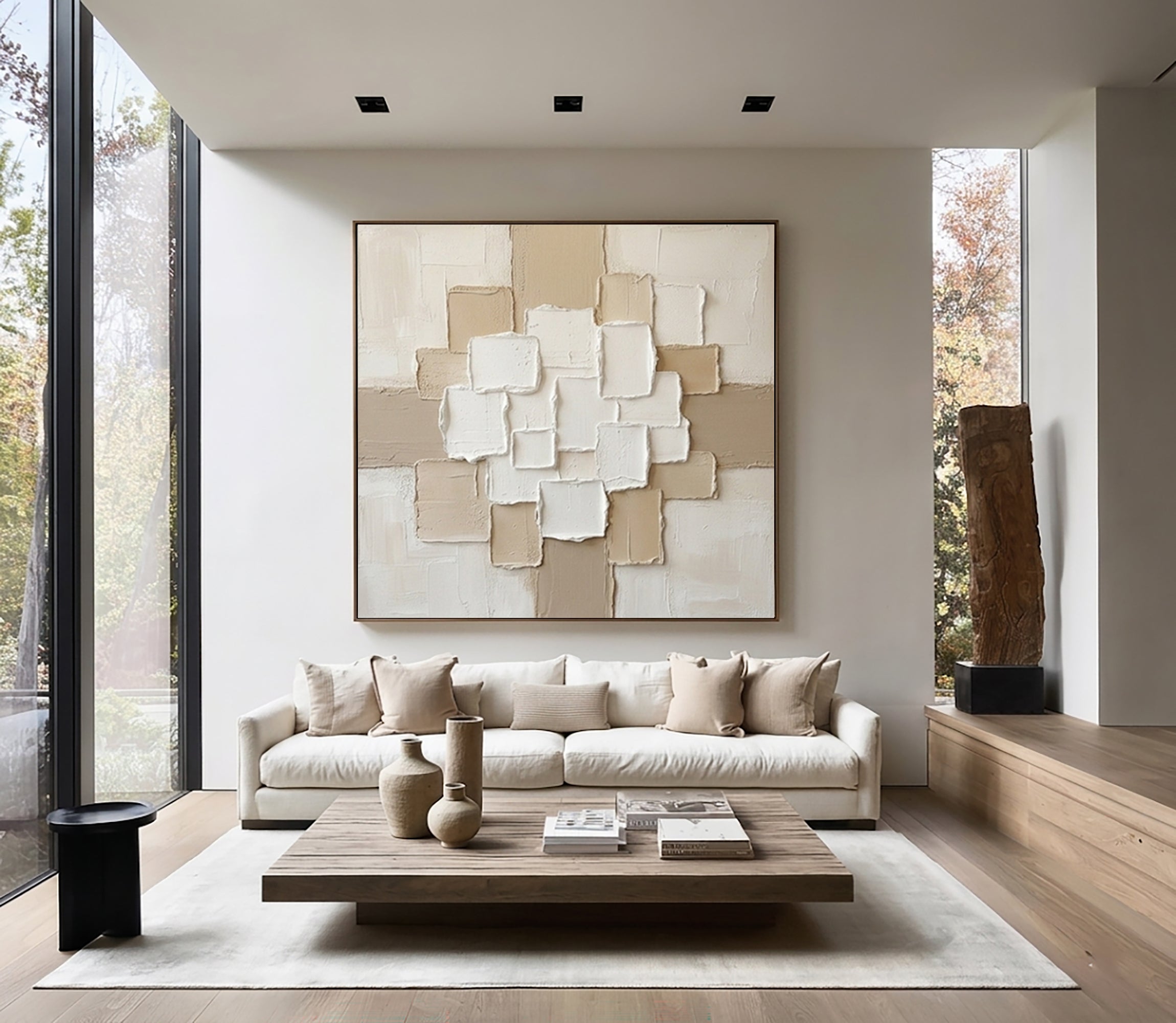 Large Layered Architectural Grid Wall Art Hand Painted Texture Painting