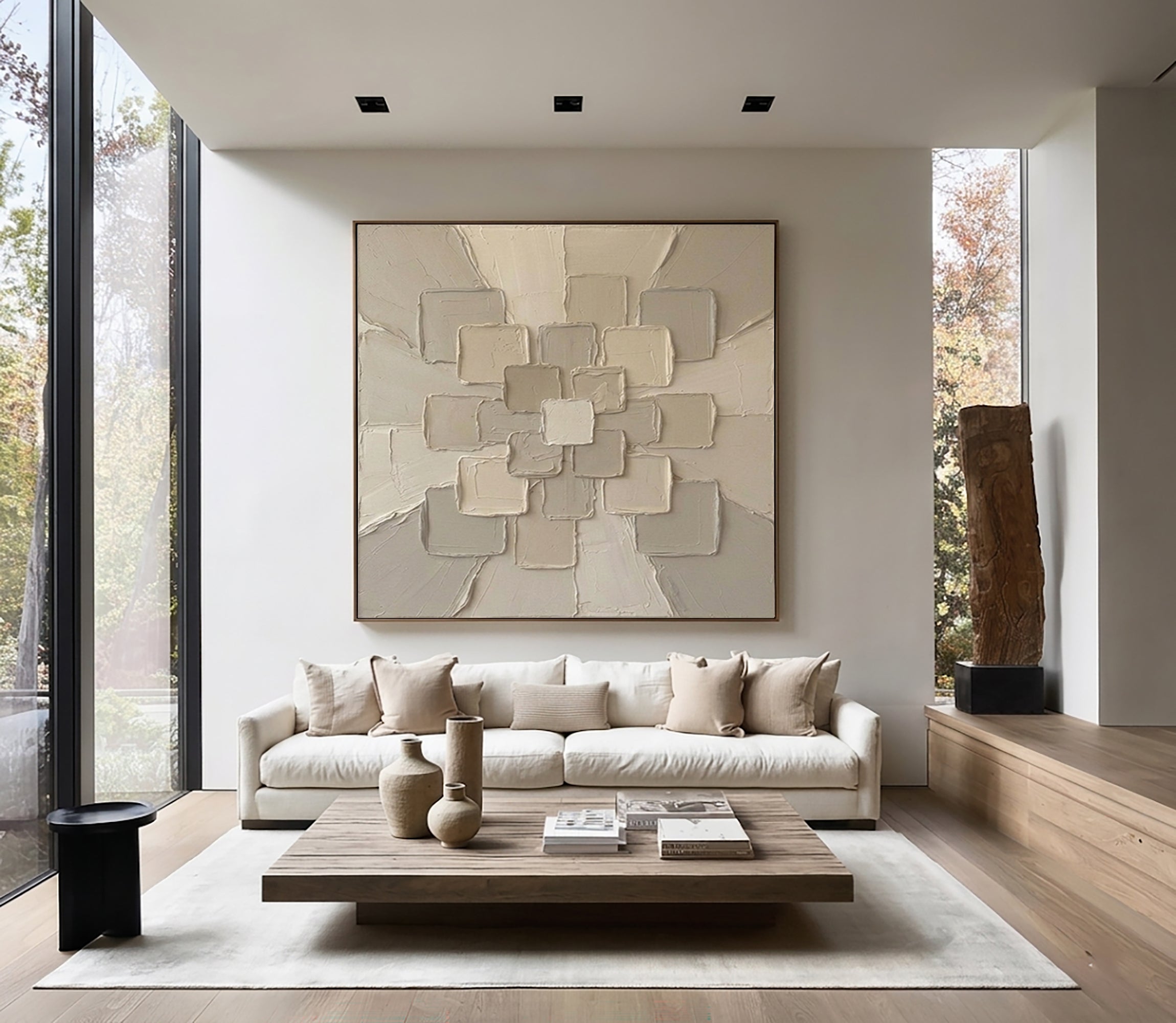Large Sunburst Relief Wall Art Contemporary Neutral Texture Painting
