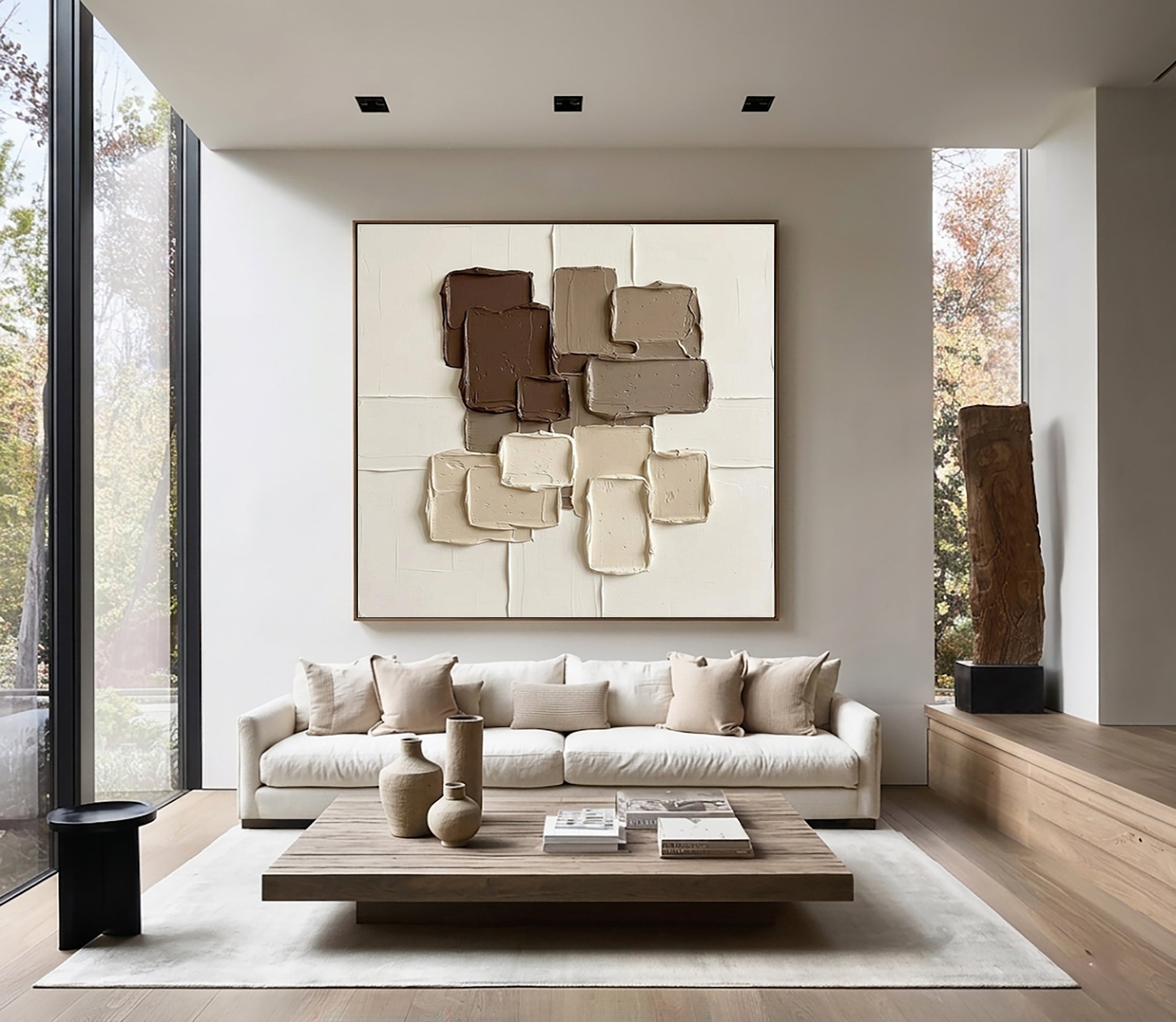 Large Mocha Relief Composition Wall Art Contemporary Neutral Painting