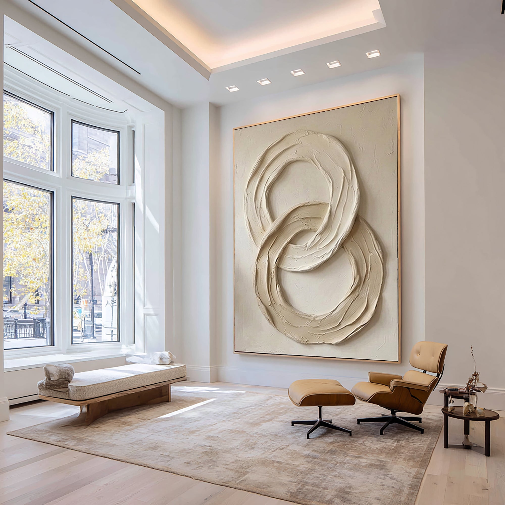 Large Hand-Painted Neutral Texture Painting | Modern Sculptural Circle Wall Decor