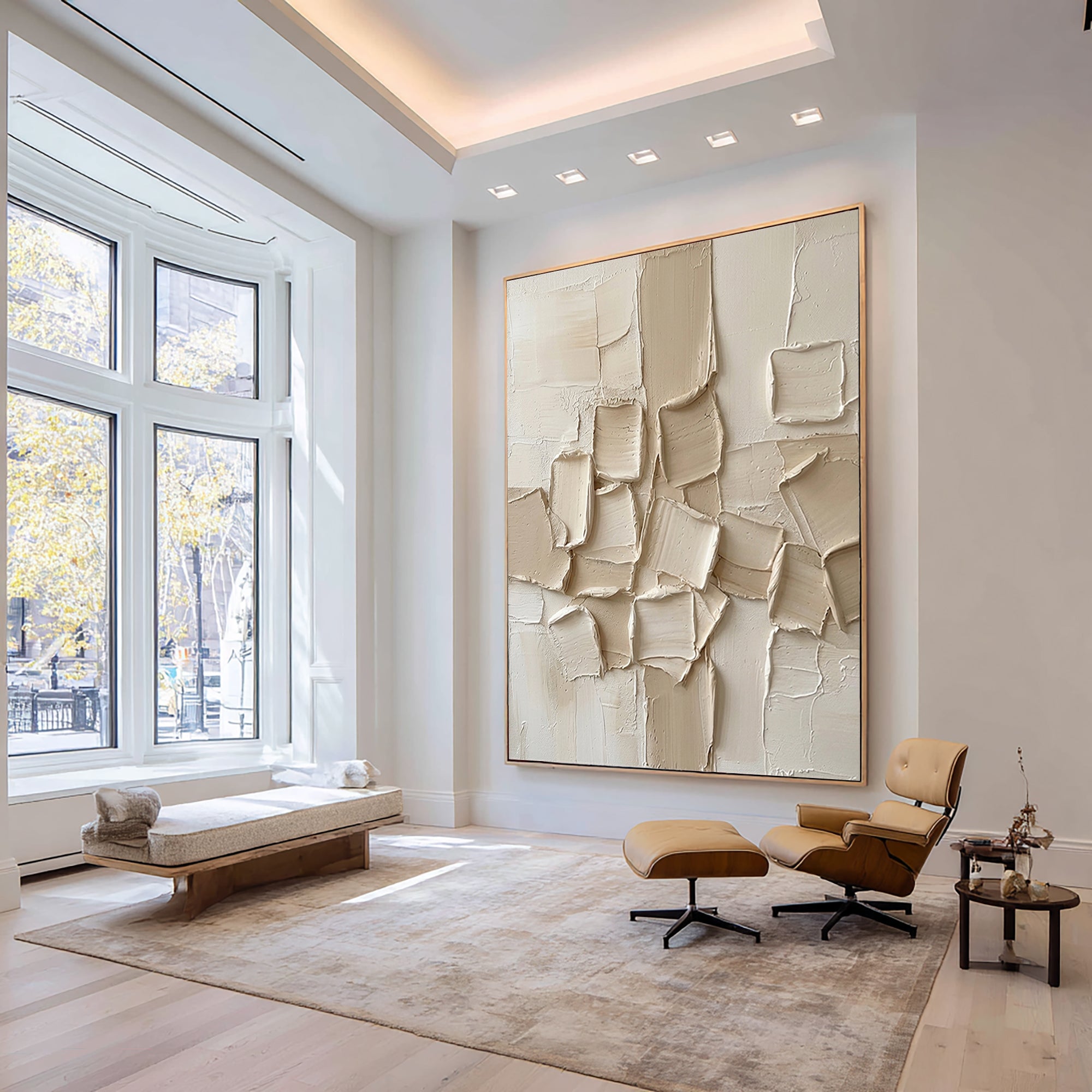 Large Beige Impasto Wall Art Contemporary Textured Painting