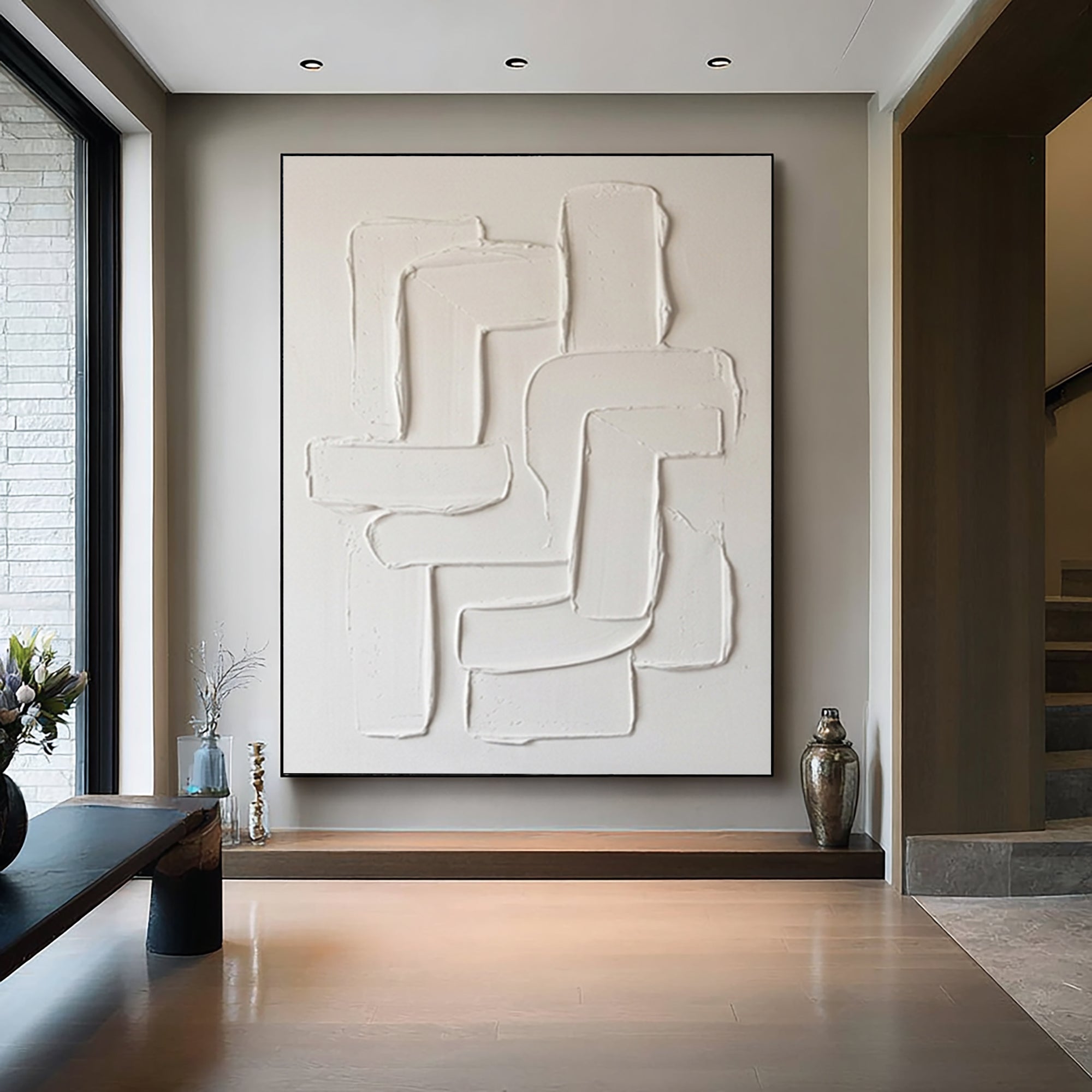 Large Neutral Textured Canvas Art Contemporary Sculptural Wall Decor