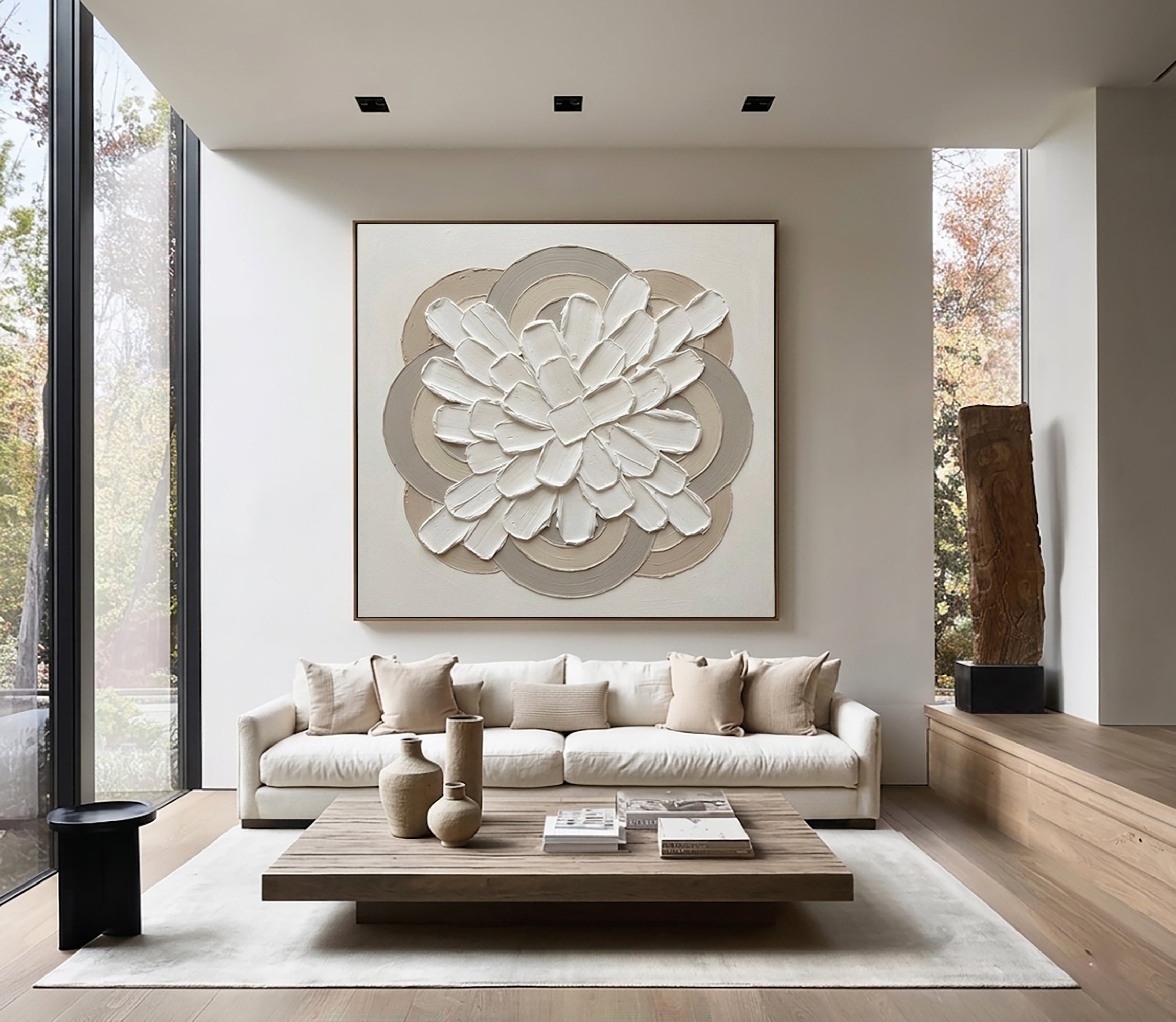 Large Organic Floral Geometry Wall Art Neutral Contemporary Painting