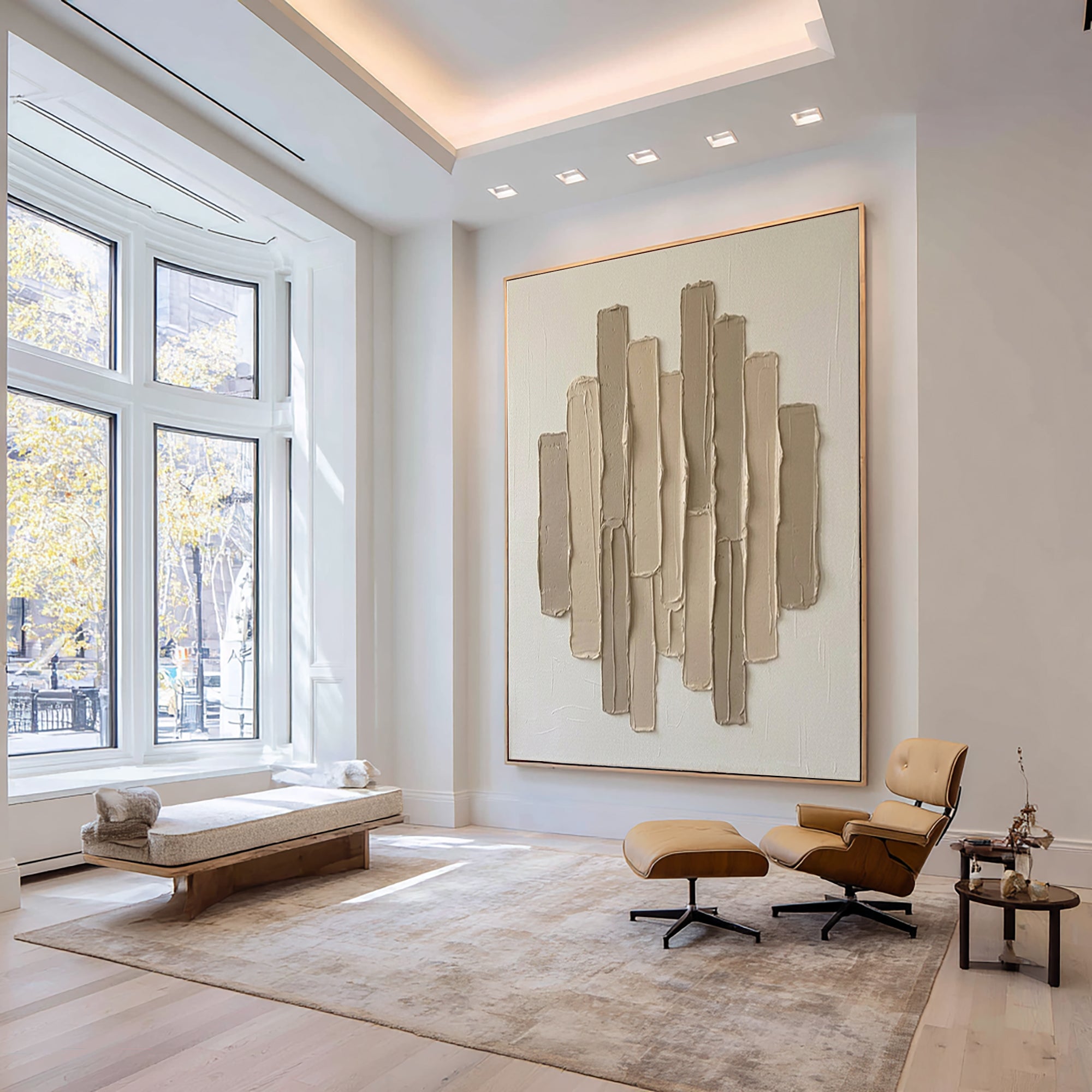 Large Beige Architectural Texture Canvas Art Modern Neutral Wall Decor