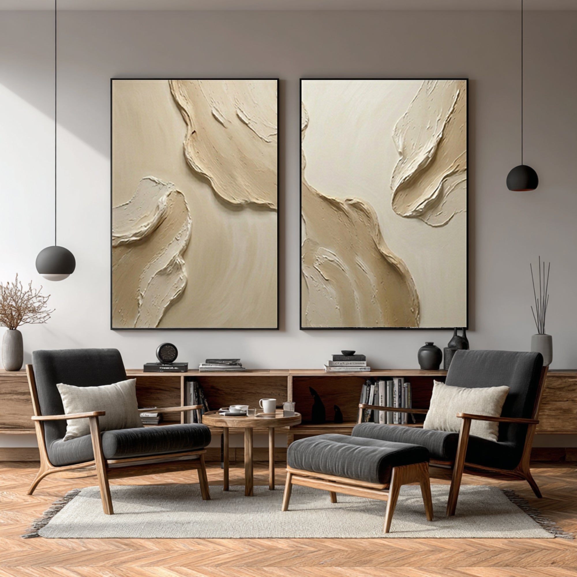 Large Hand Painted Textured Diptych Abstract Wall Art Neutral Tones | KeiraArt