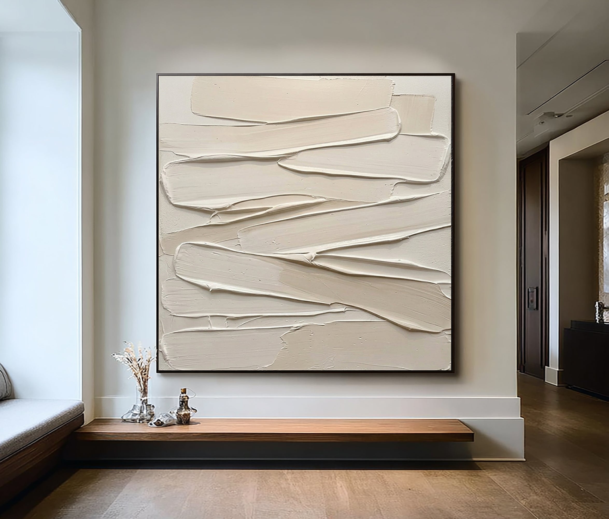 Large Cream Textured Canvas Art Modern Neutral Wall Decor