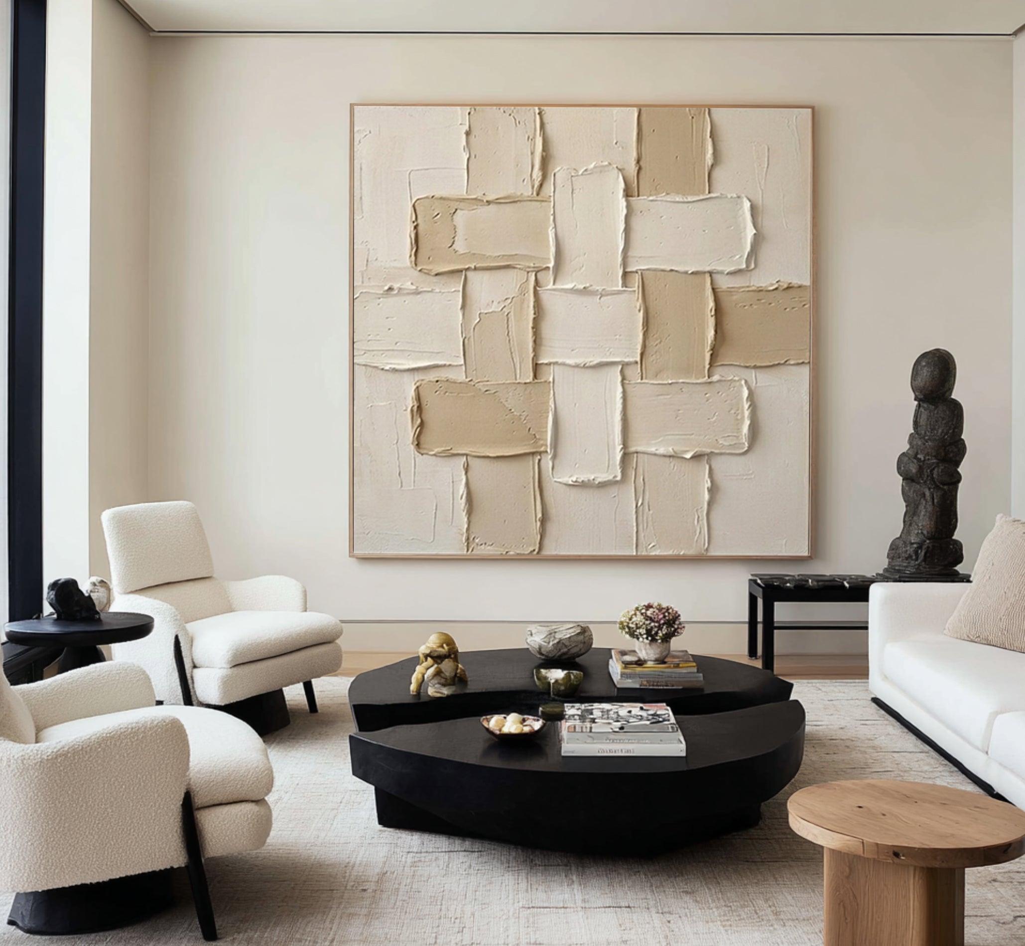 Large Modern Woven Relief Wall Art Neutral Abstract Painting