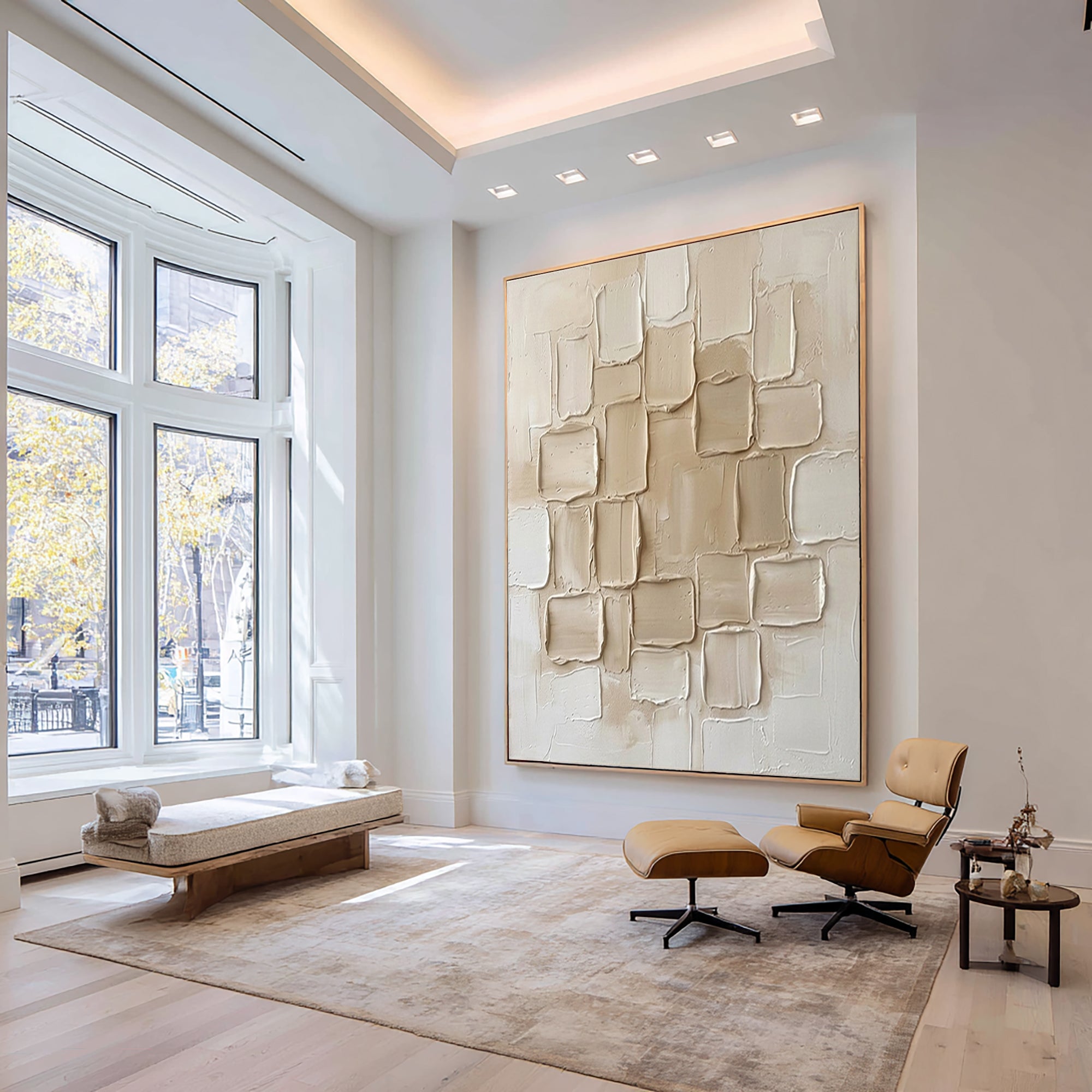 Large Neutral Cluster Textured Canvas Art Organic Modern Wall Decor