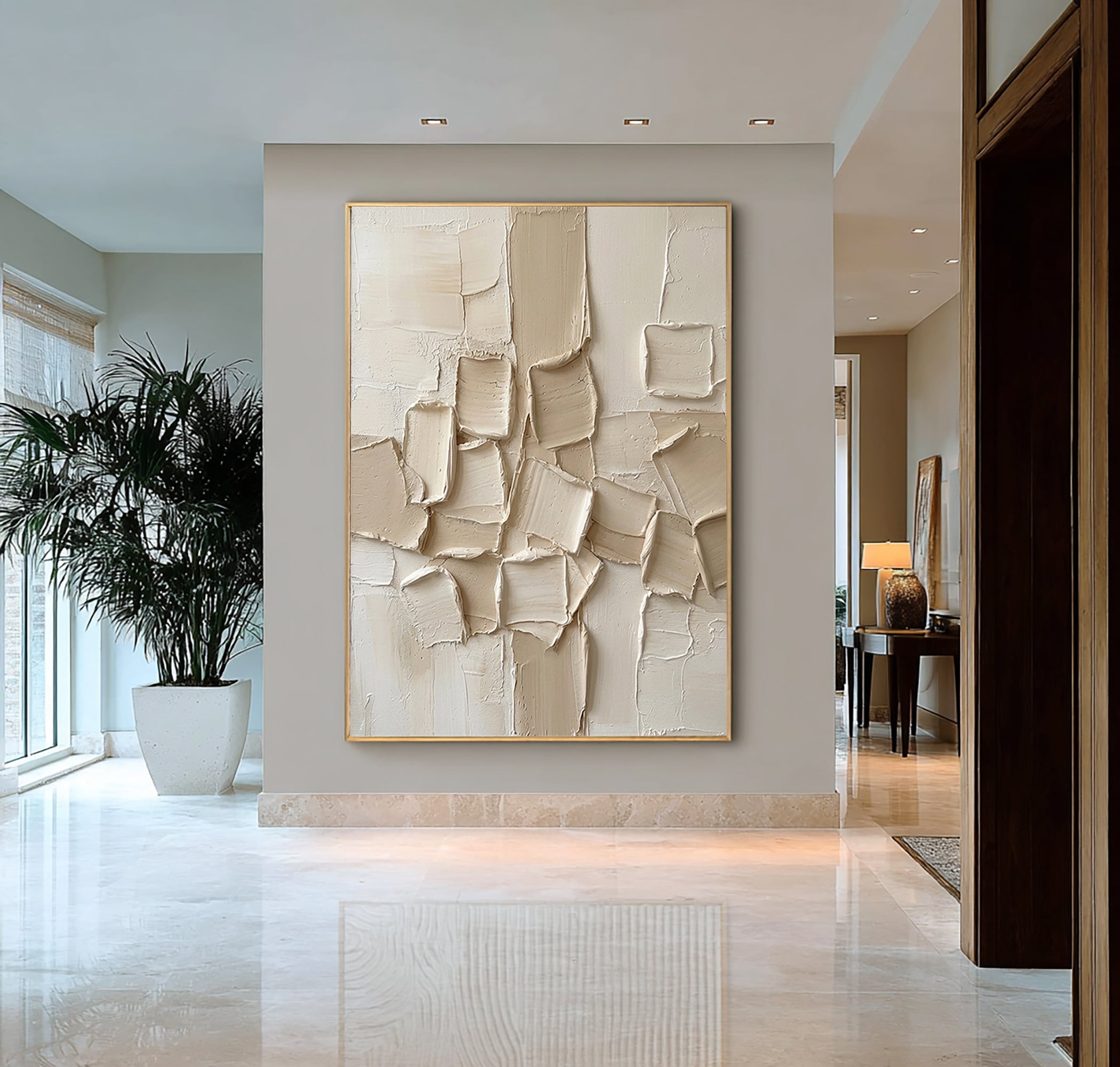 Large Beige Impasto Wall Art Contemporary Textured Painting