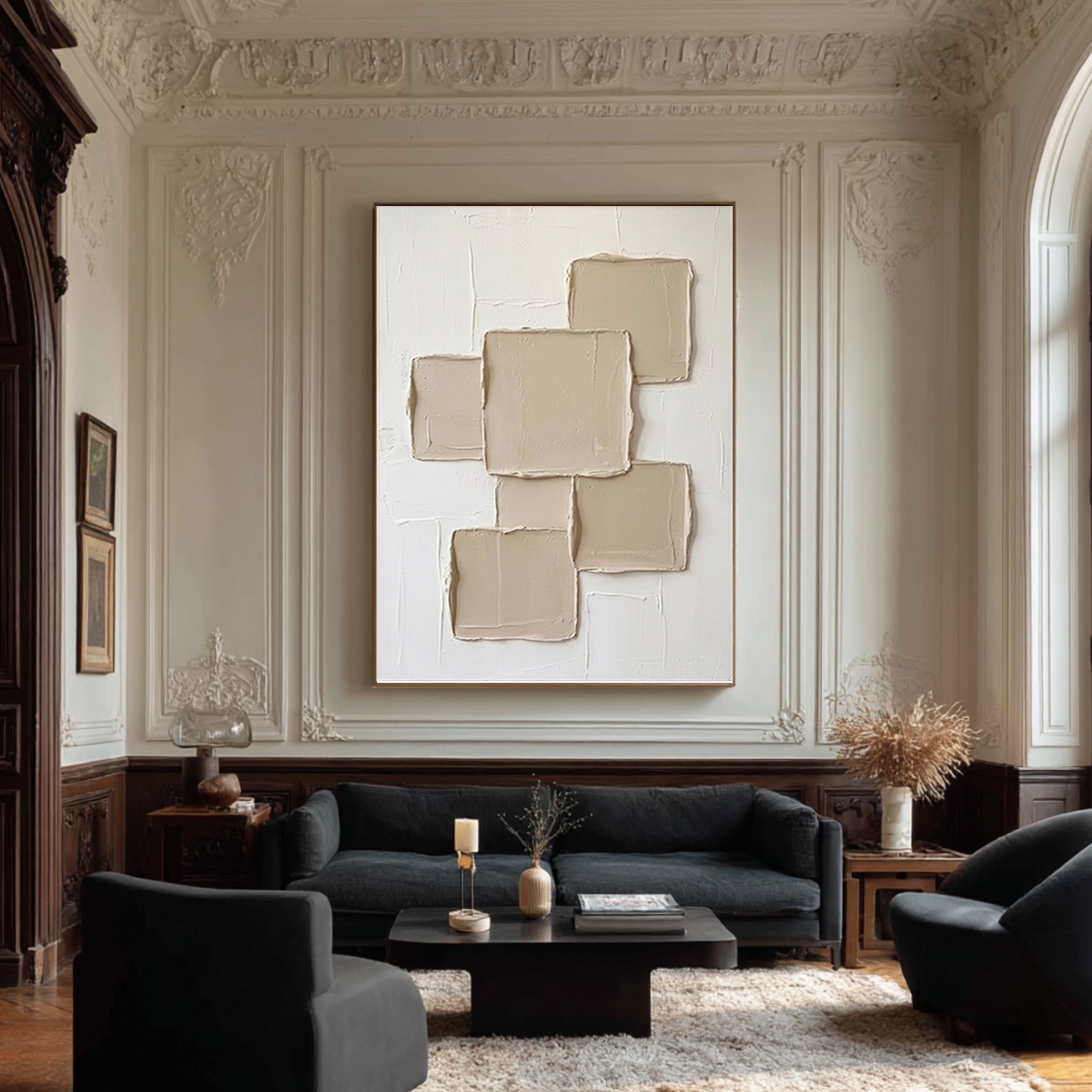 Large Architectural Relief Wall Art Modern Neutral Canvas Painting
