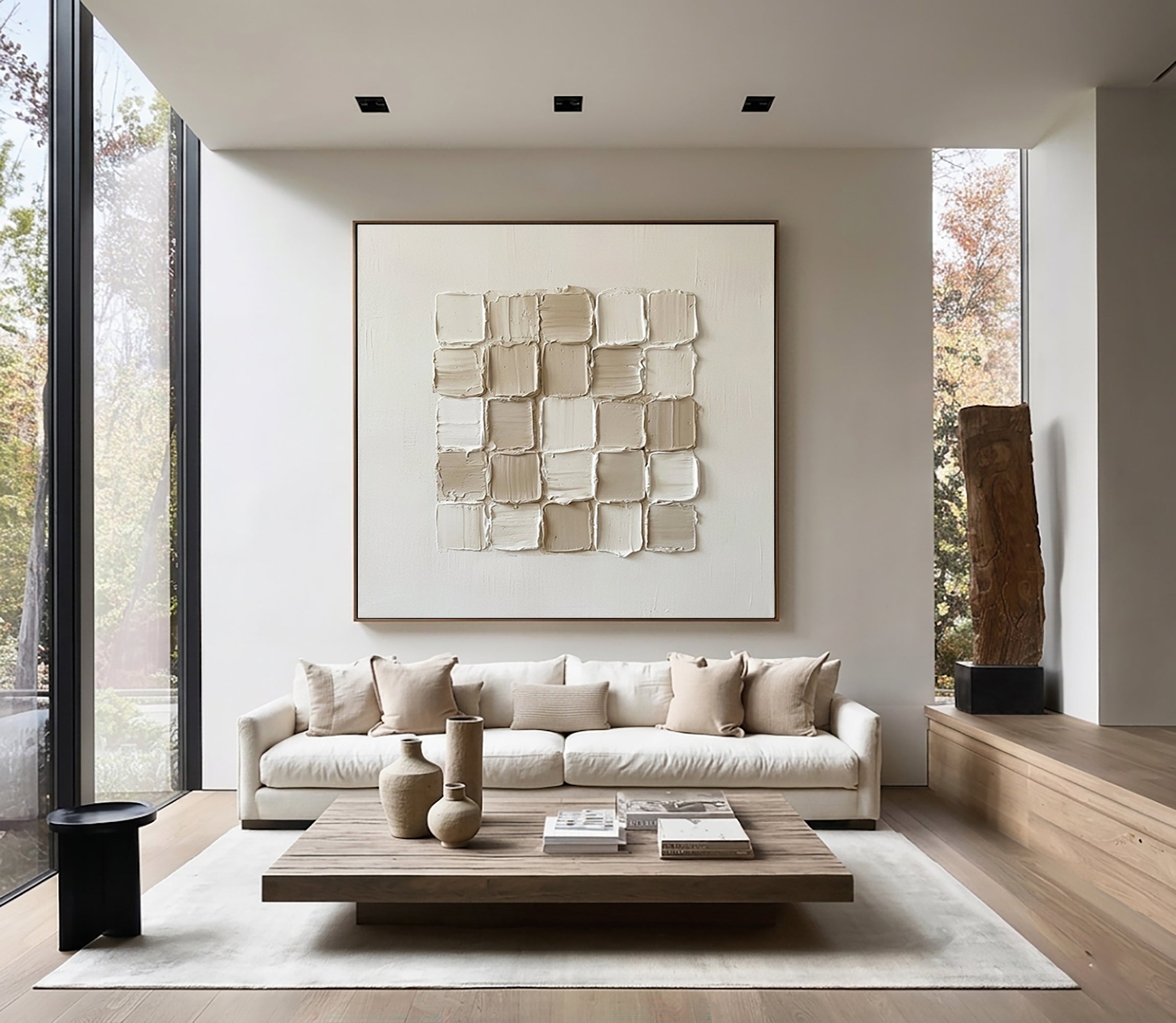 Large Architectural Grid Study Wall Art Neutral Contemporary Relief Painting