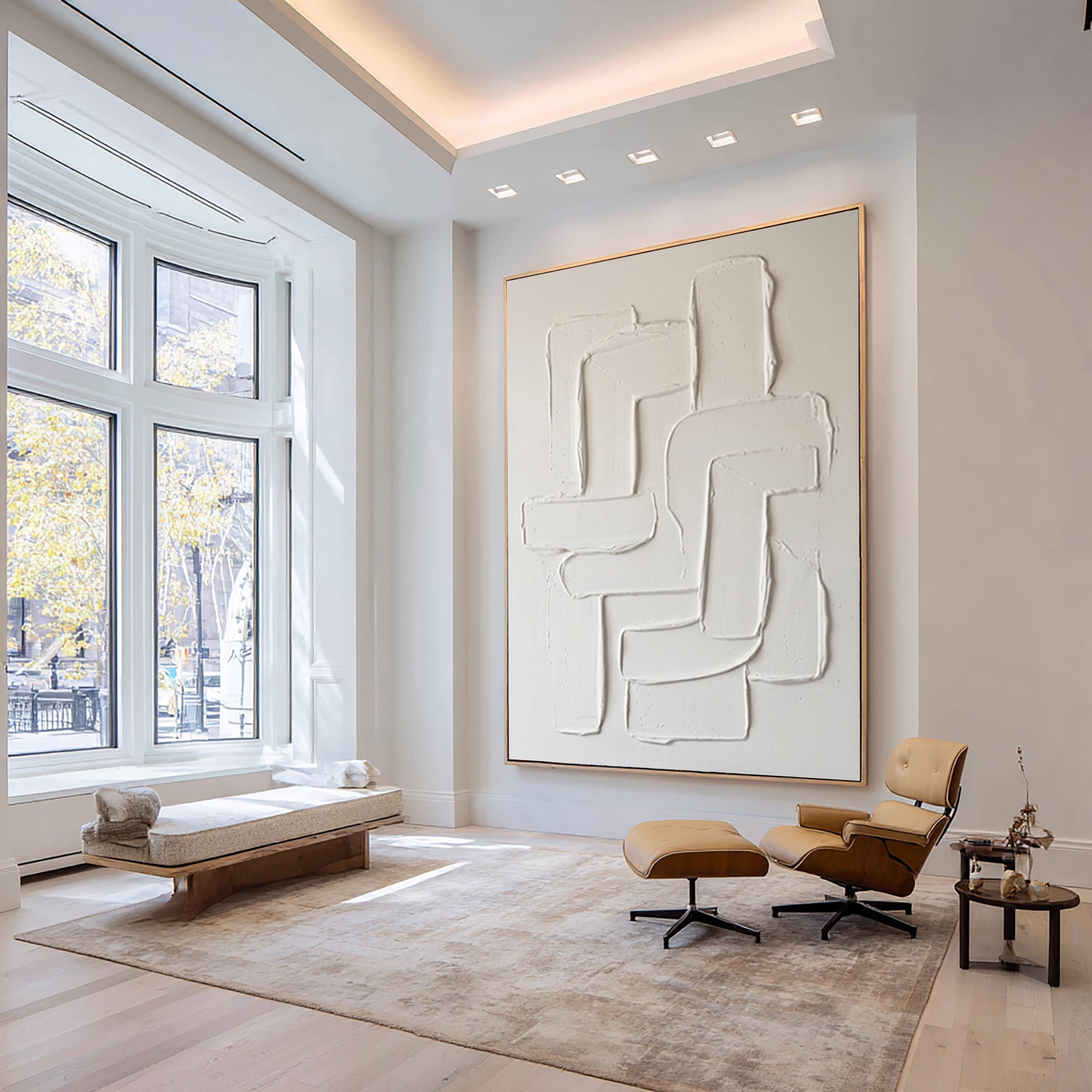 Large Neutral Textured Canvas Art Contemporary Sculptural Wall Decor