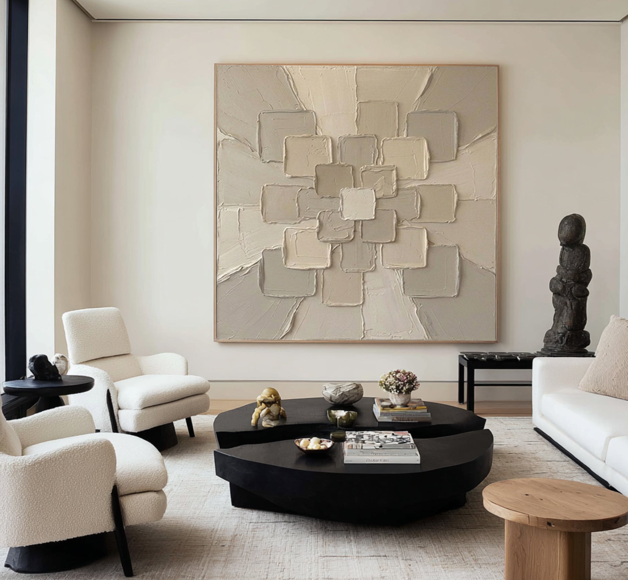 Large Sunburst Relief Wall Art Contemporary Neutral Texture Painting