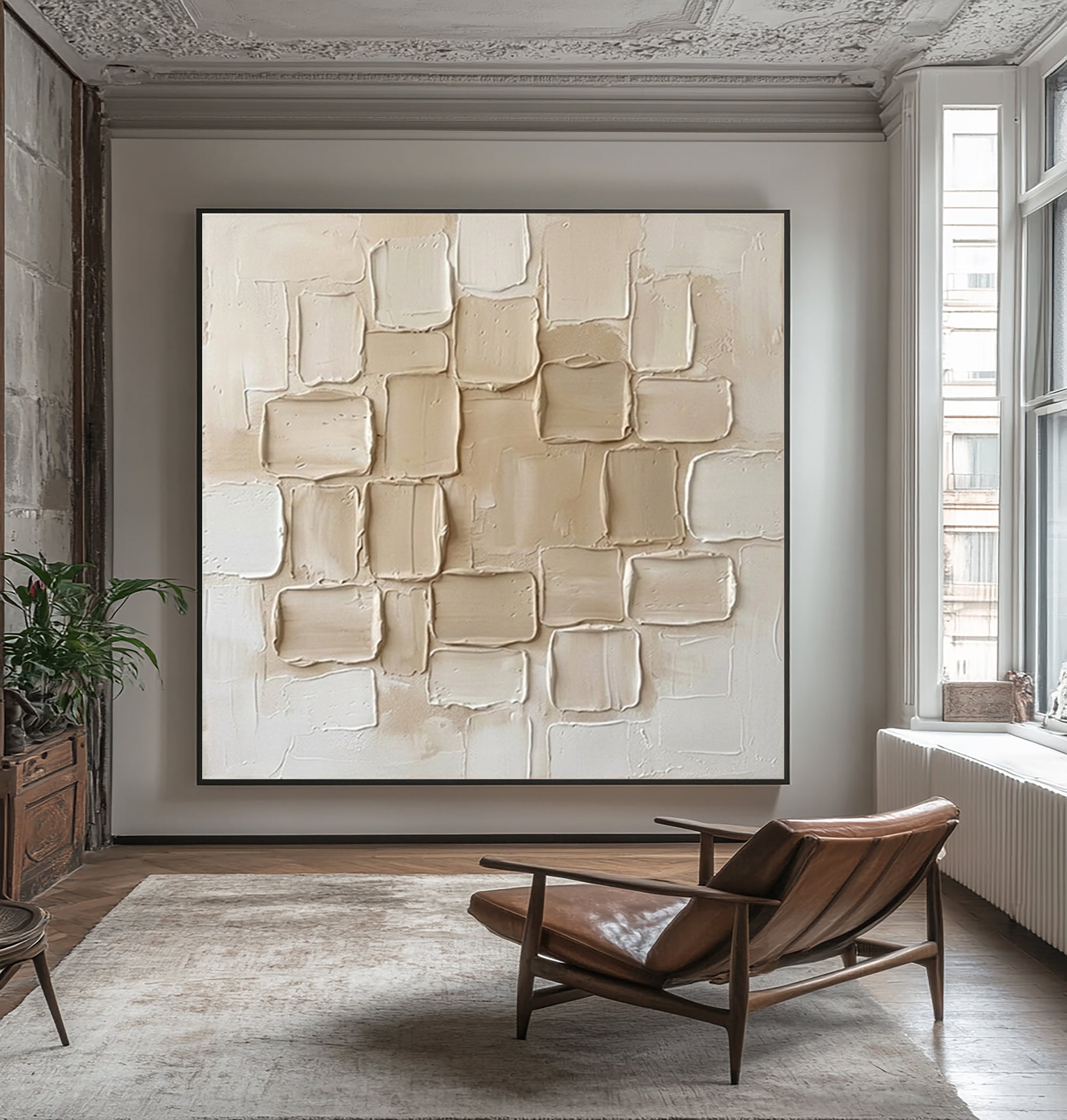 Large Quiet Geometry Composition Wall Art Neutral Contemporary Painting