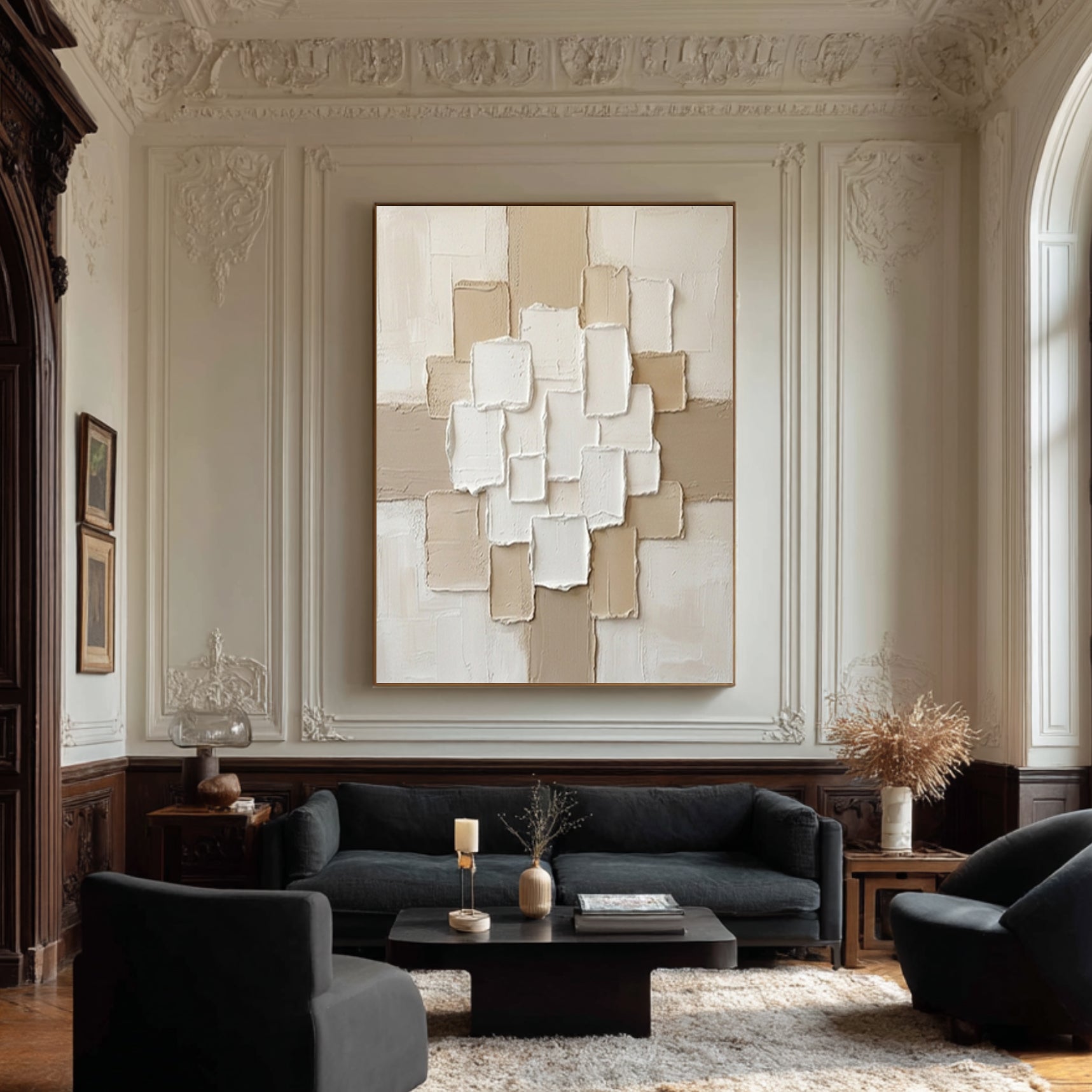 Large Beige Composition Textured Canvas Art Modern Neutral Wall Decor