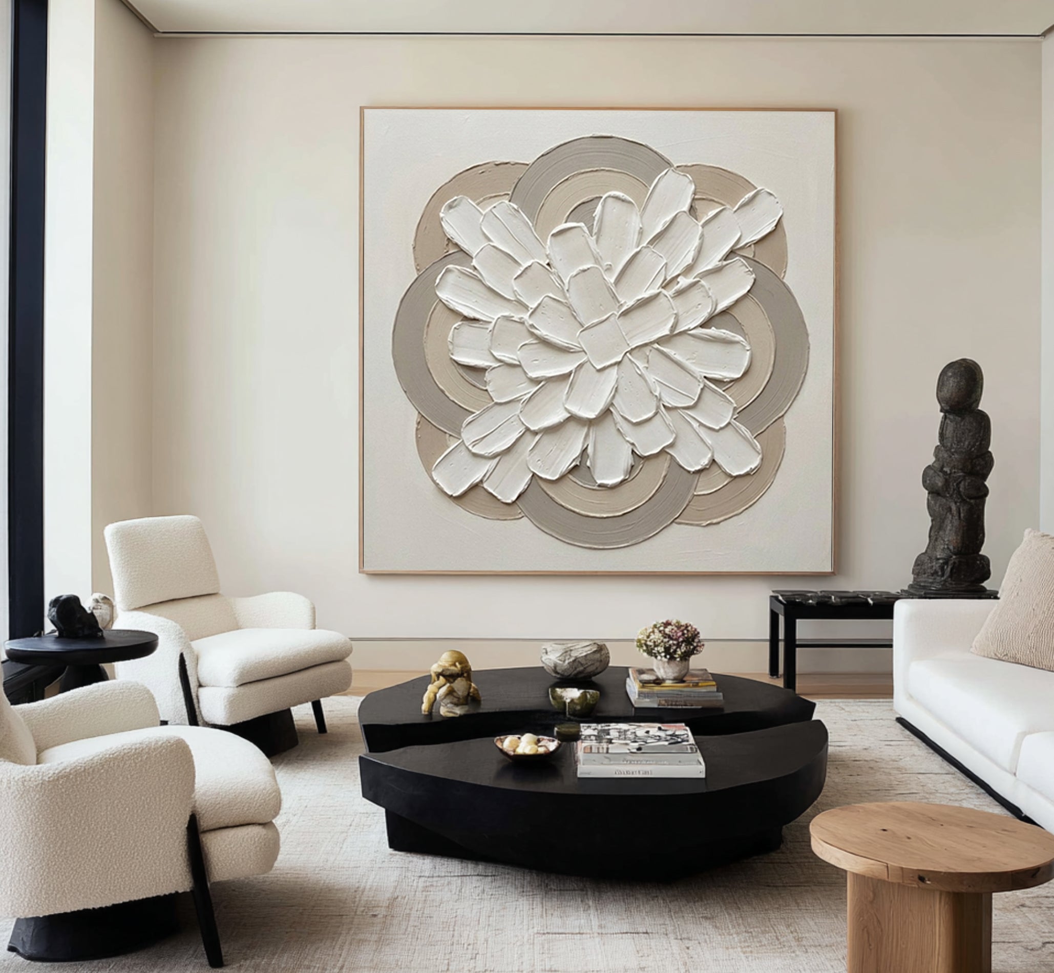 Large Organic Floral Geometry Wall Art Neutral Contemporary Painting