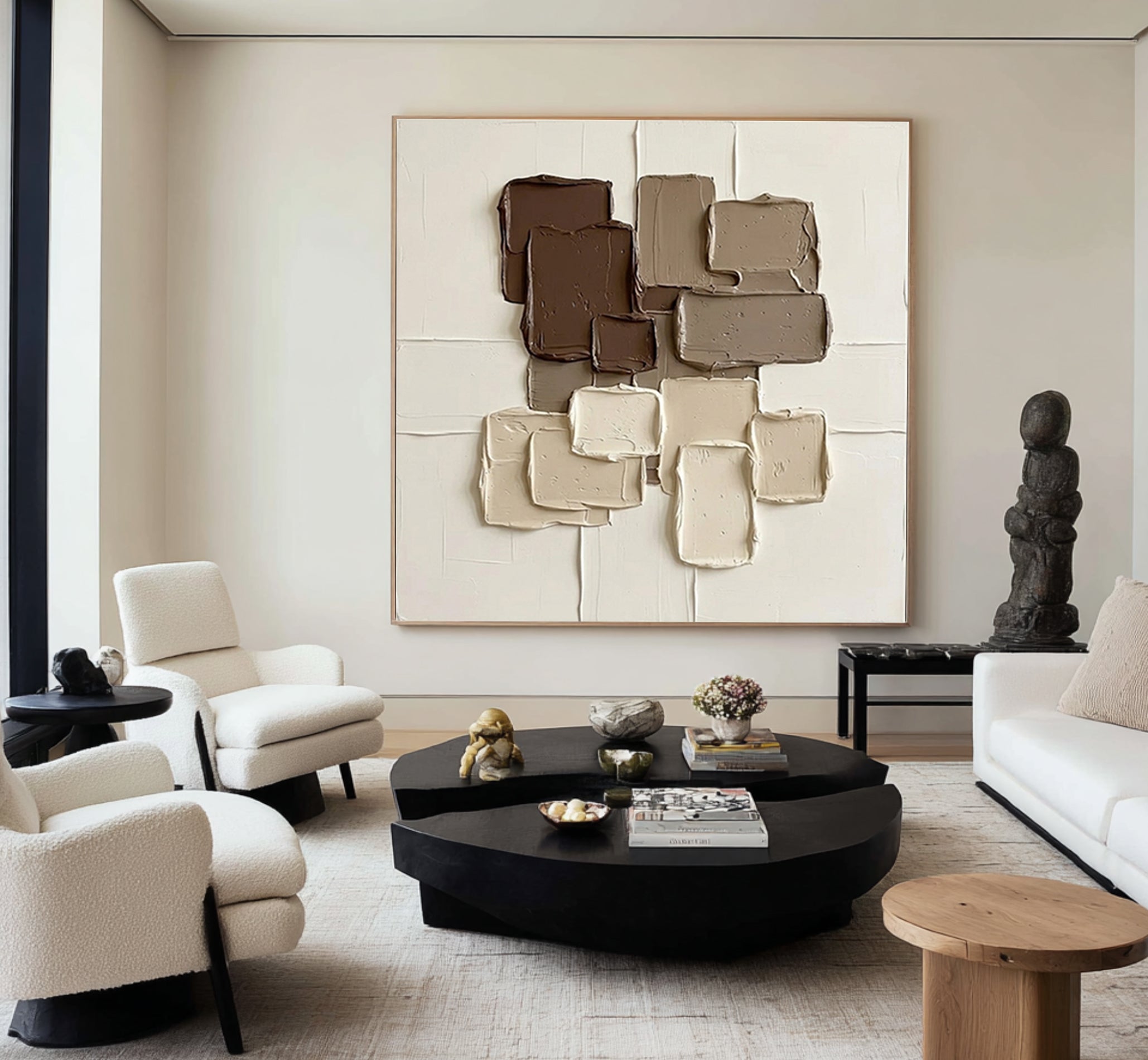 Large Mocha Relief Composition Wall Art Contemporary Neutral Painting
