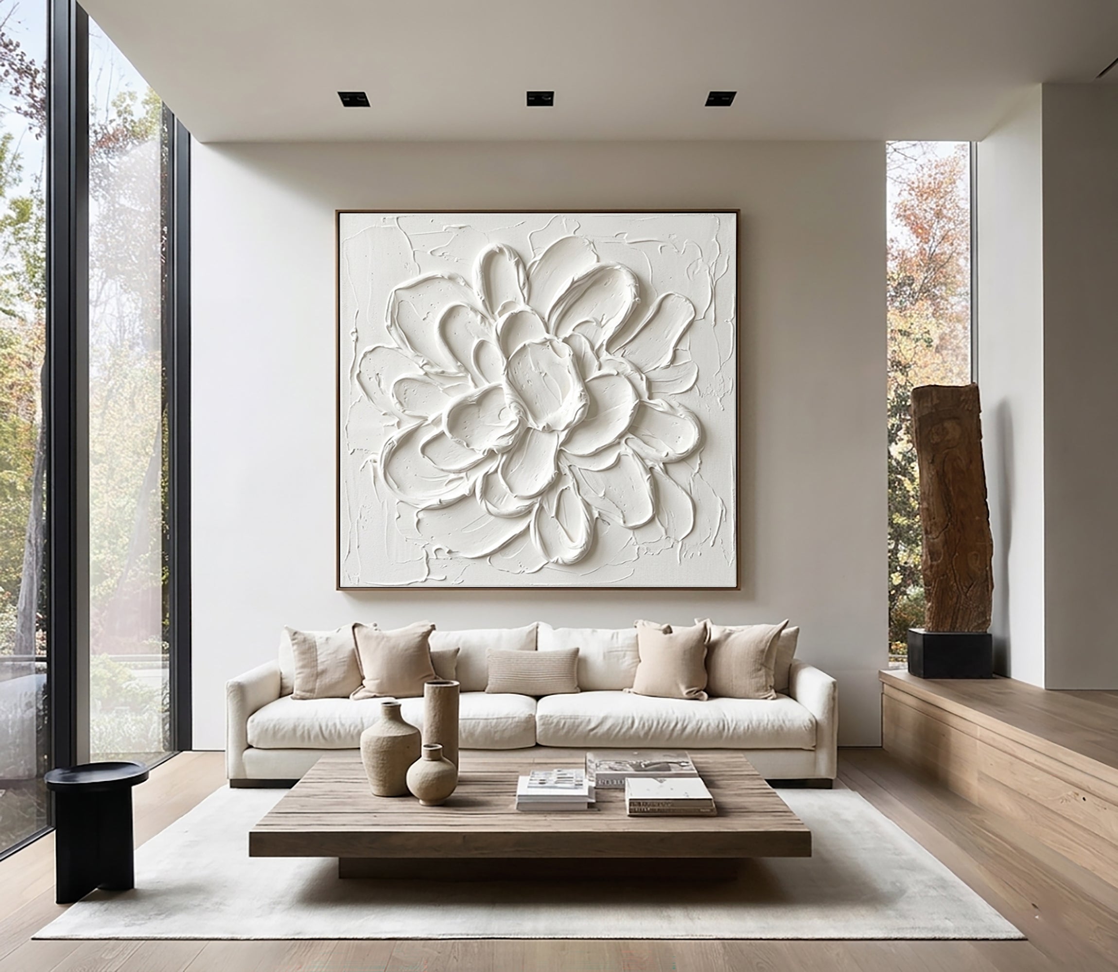 Large Handcrafted Floral Texture Canvas Art Luxury Minimalist Wall Decor