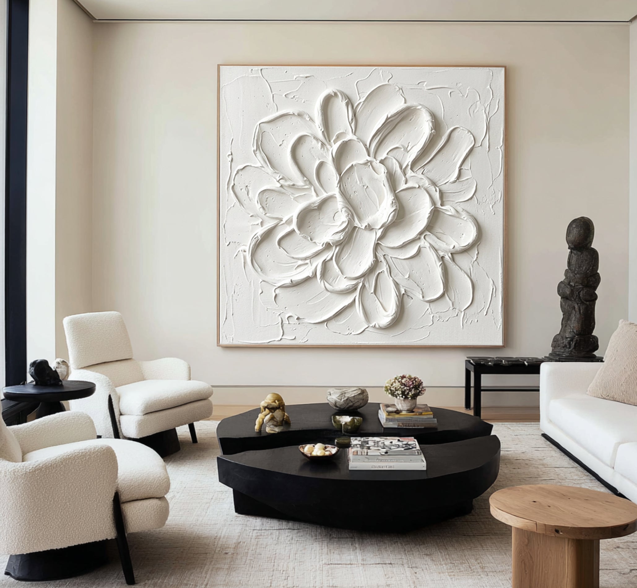 Large Handcrafted Floral Texture Canvas Art Luxury Minimalist Wall Decor