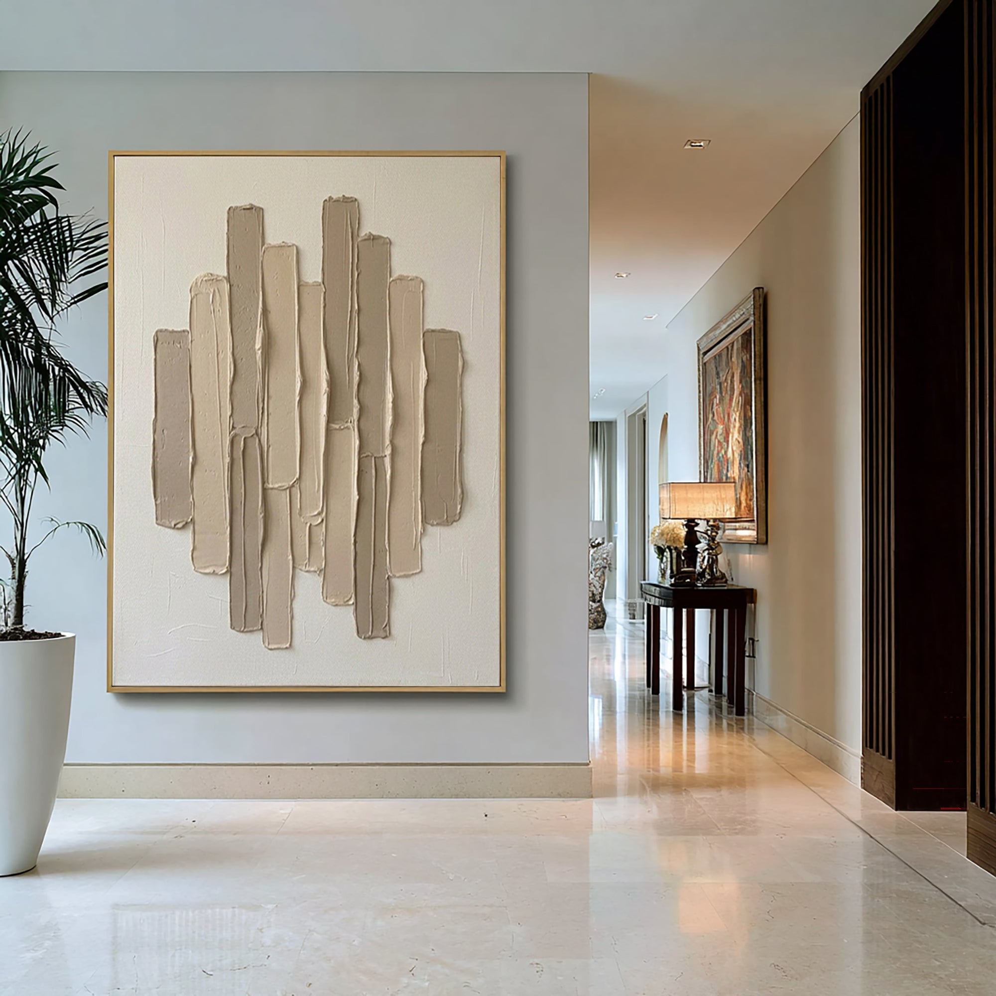 Large Beige Architectural Texture Canvas Art Modern Neutral Wall Decor