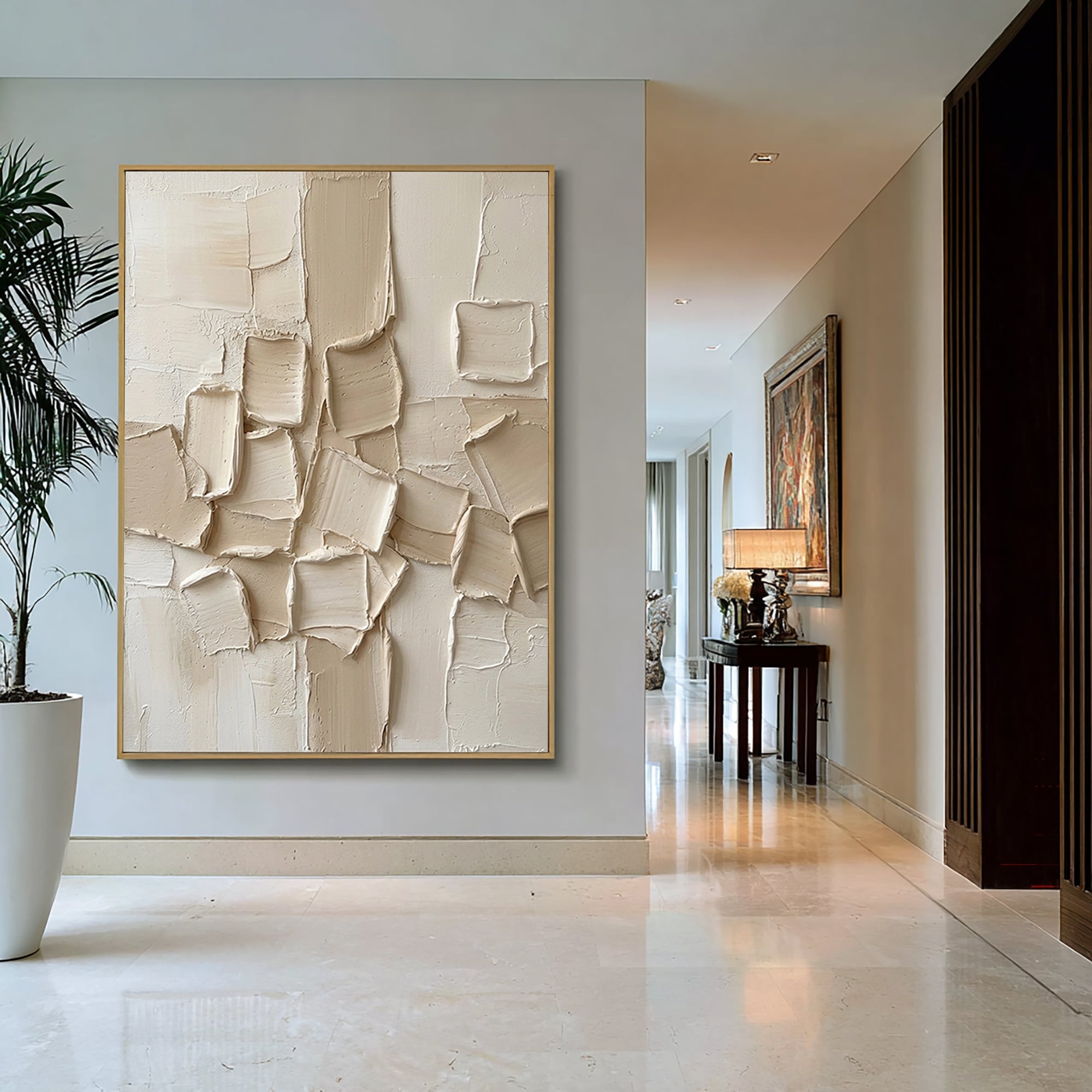 Large Beige Impasto Wall Art Contemporary Textured Painting