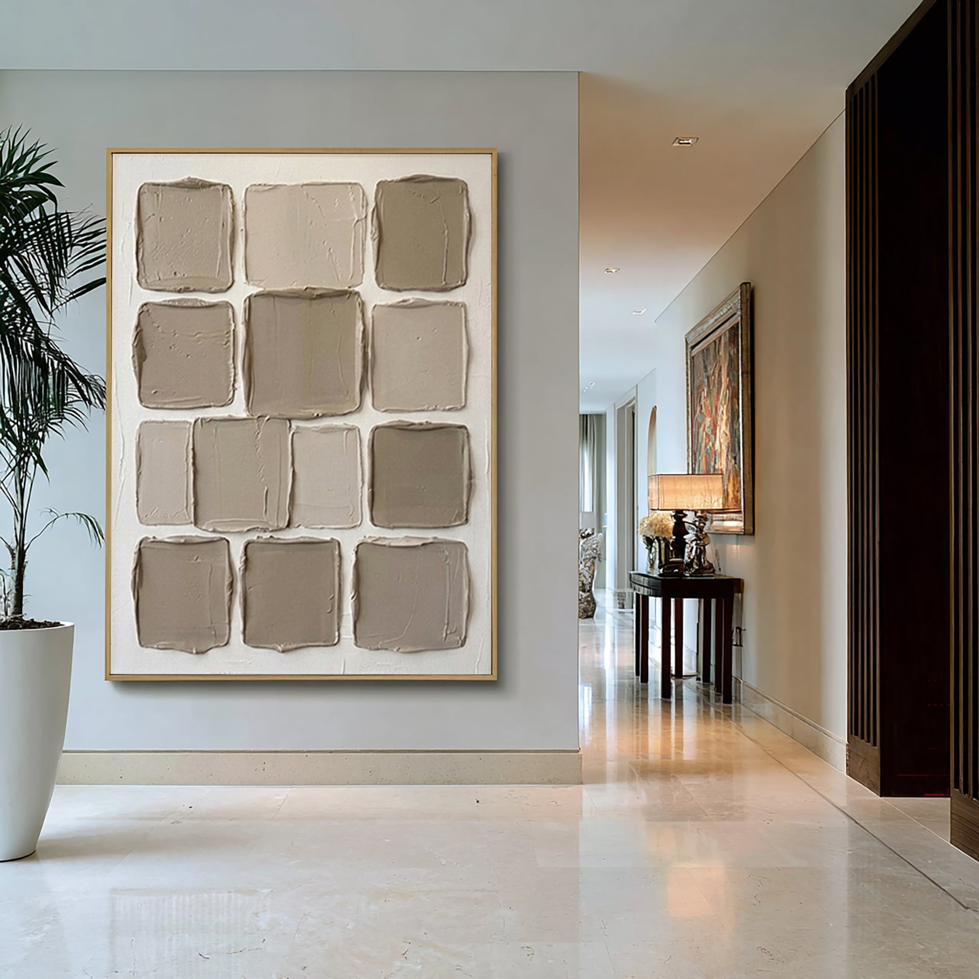 Large Neutral Textured Canvas Art Minimalist Geometric Wall Painting