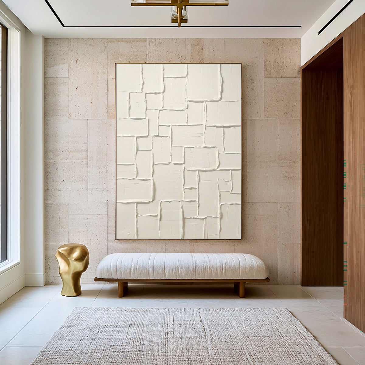 Large Architectural Block Relief Wall Art Ivory White Textured Abstract Painting Contemporary Interior Decor