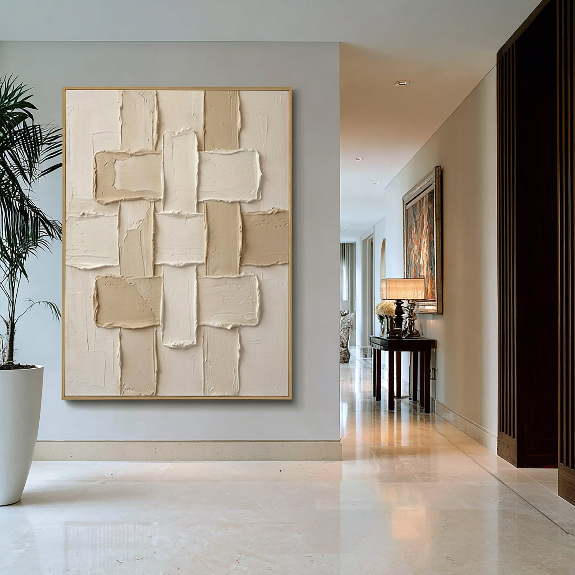 Large Architectural Textured Canvas Art Hand Painted Neutral Wall Decor