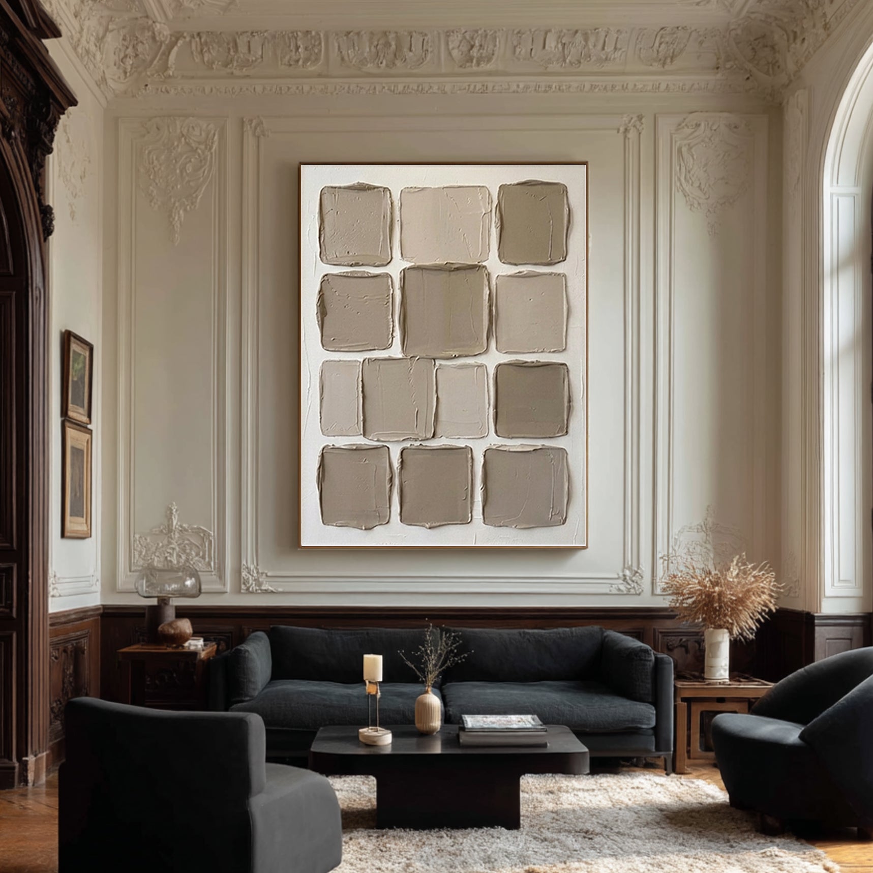 Large Neutral Textured Canvas Art Minimalist Geometric Wall Painting