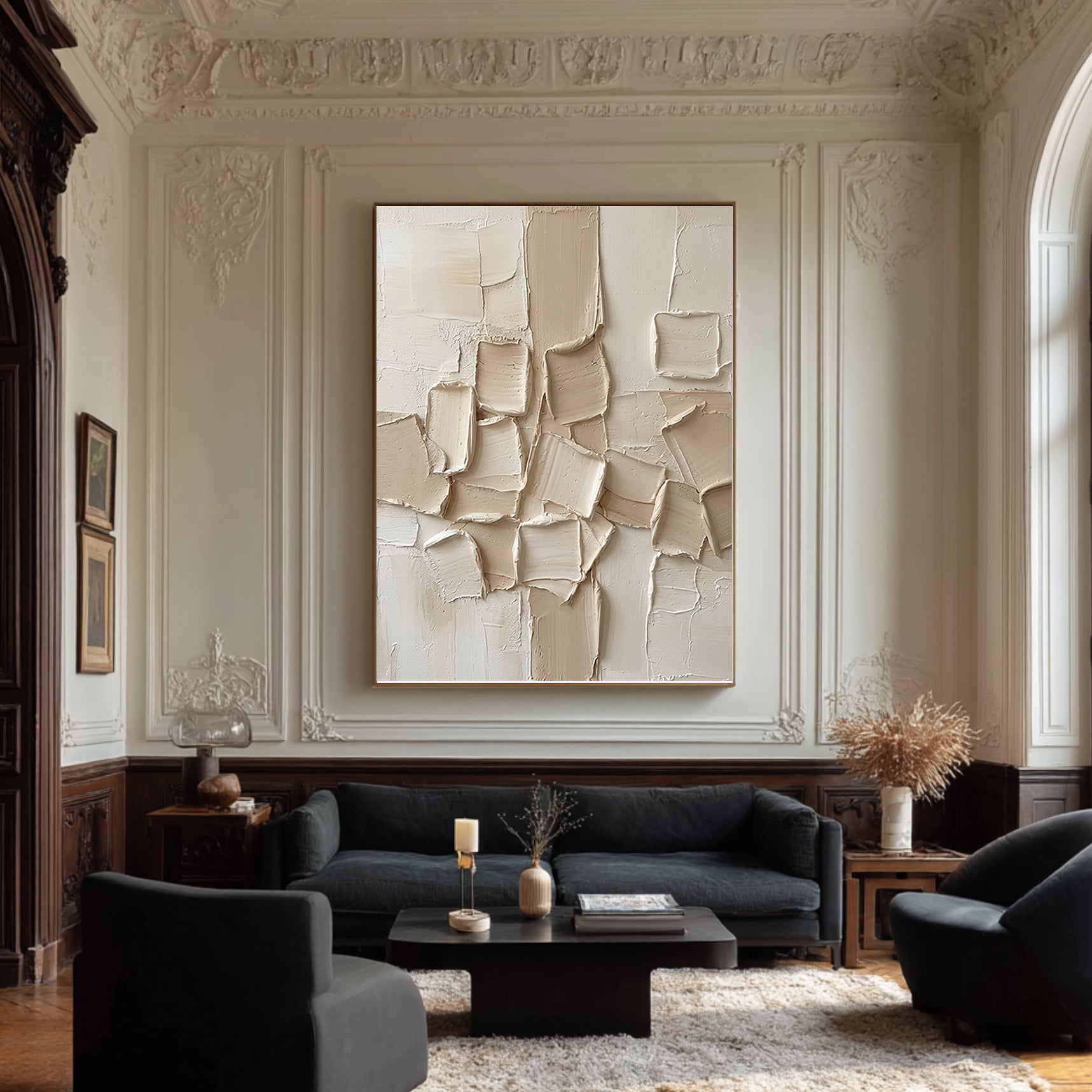Large Beige Impasto Wall Art Contemporary Textured Painting