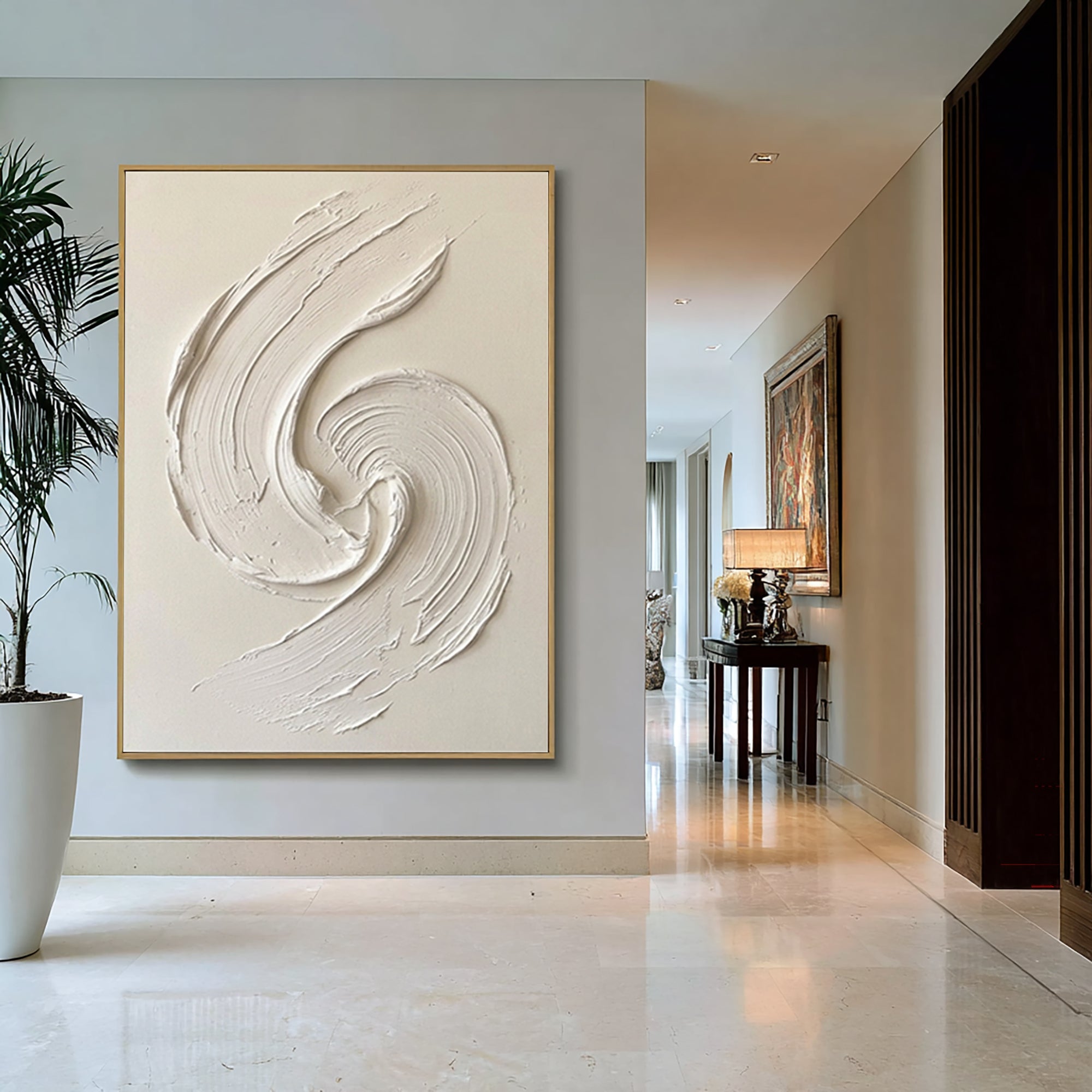 Large Sculptural White Relief Wall Art Handmade Texture Canvas
