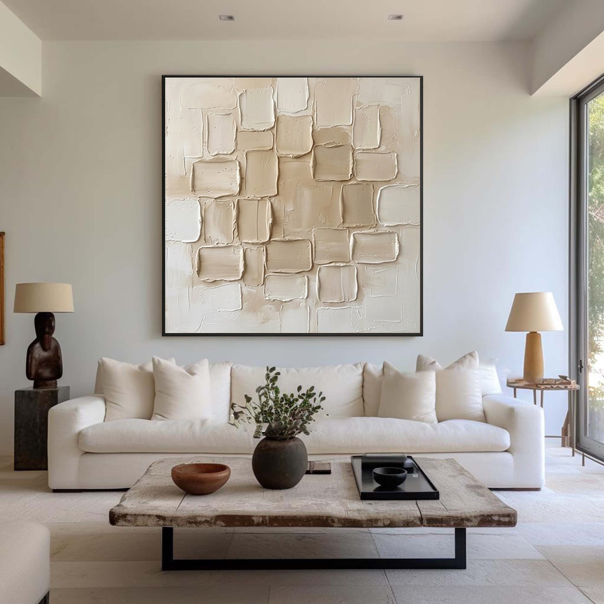 Large Quiet Geometry Composition Wall Art Neutral Contemporary Painting